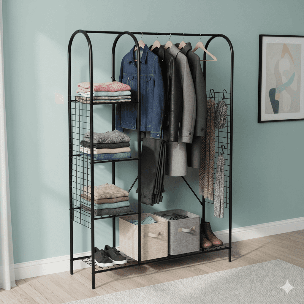 Metal Elbise Kıyafet Askısı Çok Amaçlı Açık Gardırop