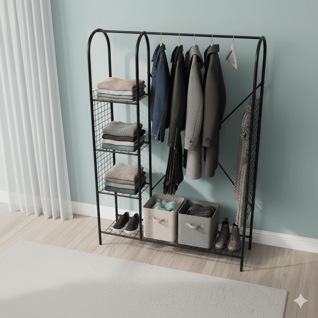 Metal Elbise Kıyafet Askısı Çok Amaçlı Açık Gardırop