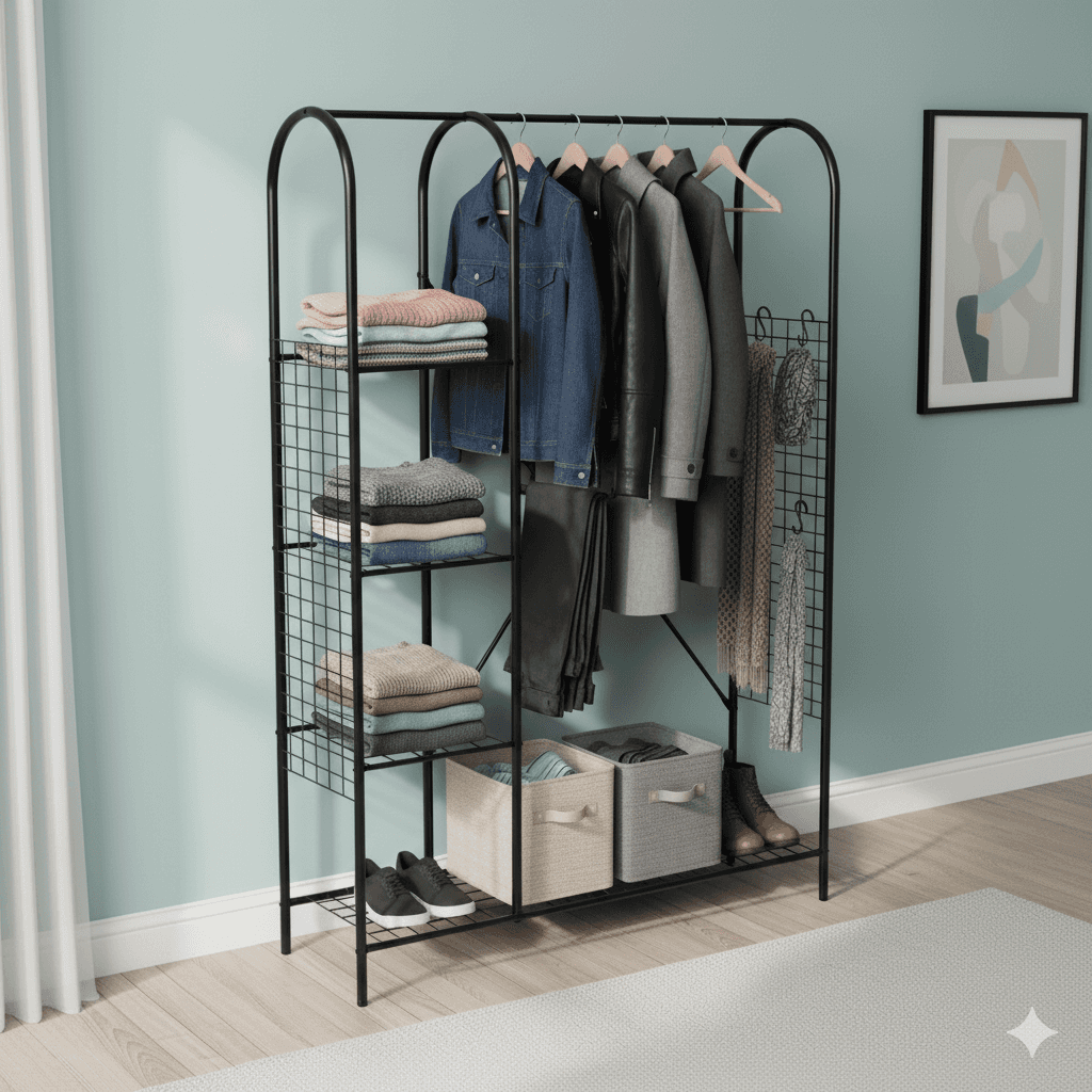 Metal Elbise Kıyafet Askısı Çok Amaçlı Açık Gardırop