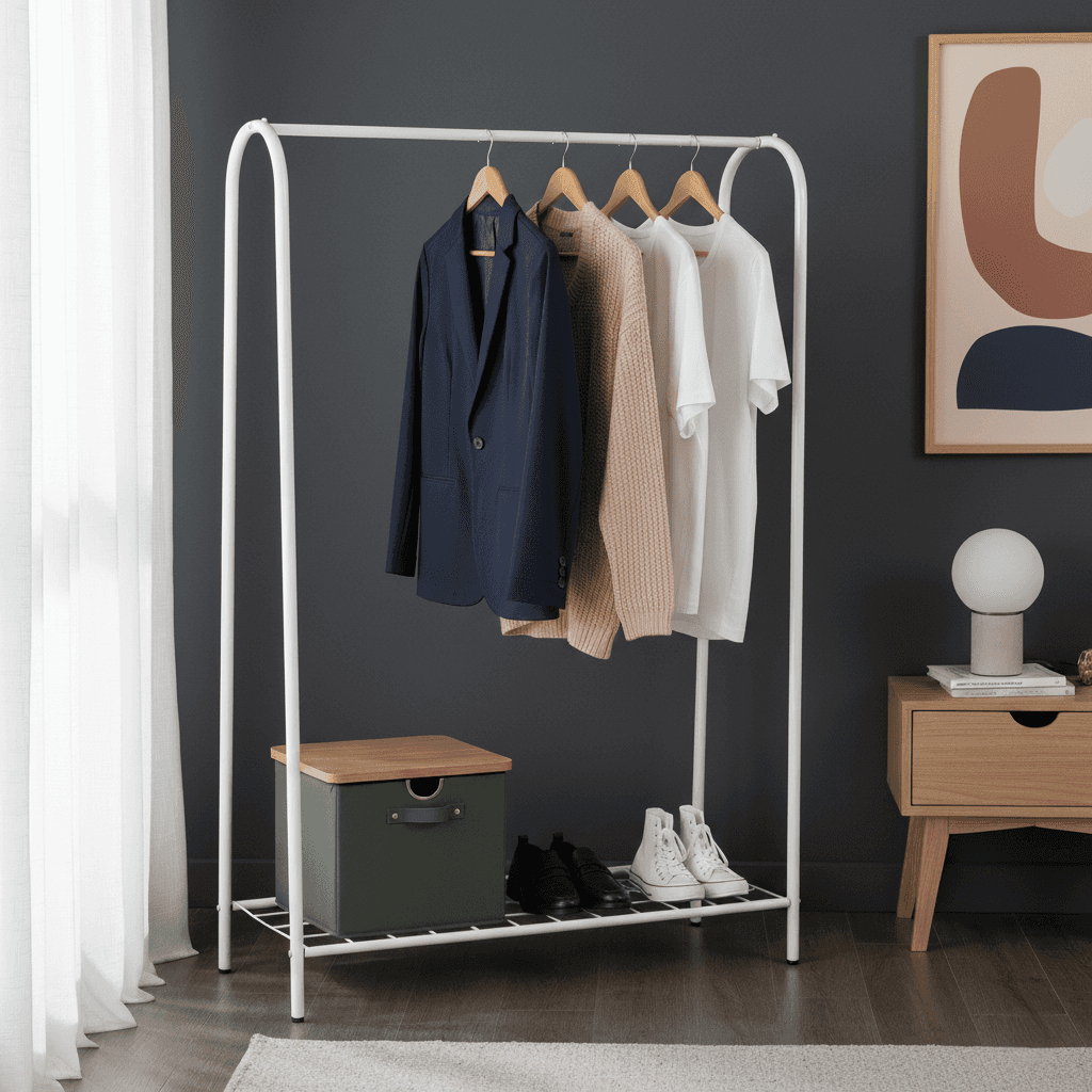 Metal Beyaz Ayakkabılıklı Portmanto Elbise Kıyafet Askısı