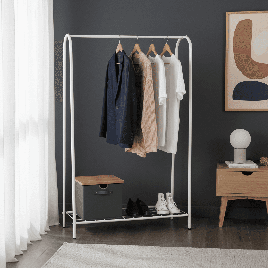 Metal Beyaz Ayakkabılıklı Portmanto Elbise Kıyafet Askısı