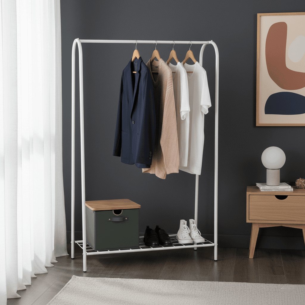 Metal Beyaz Ayakkabılıklı Portmanto Elbise Kıyafet Askısı Metal Beyaz Ayakkabılıklı Portmanto Elbise Kıyafet Askısı