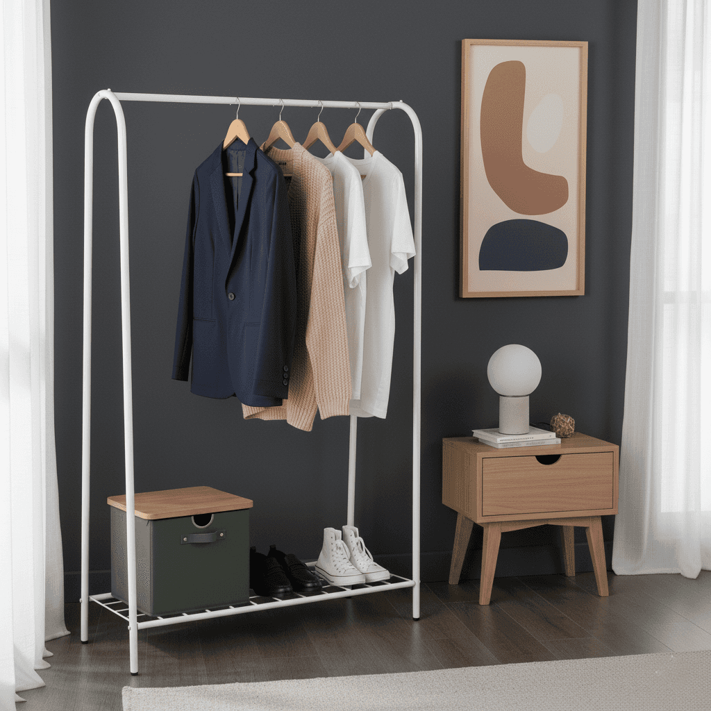 Metal Beyaz Ayakkabılıklı Portmanto Elbise Kıyafet Askısı