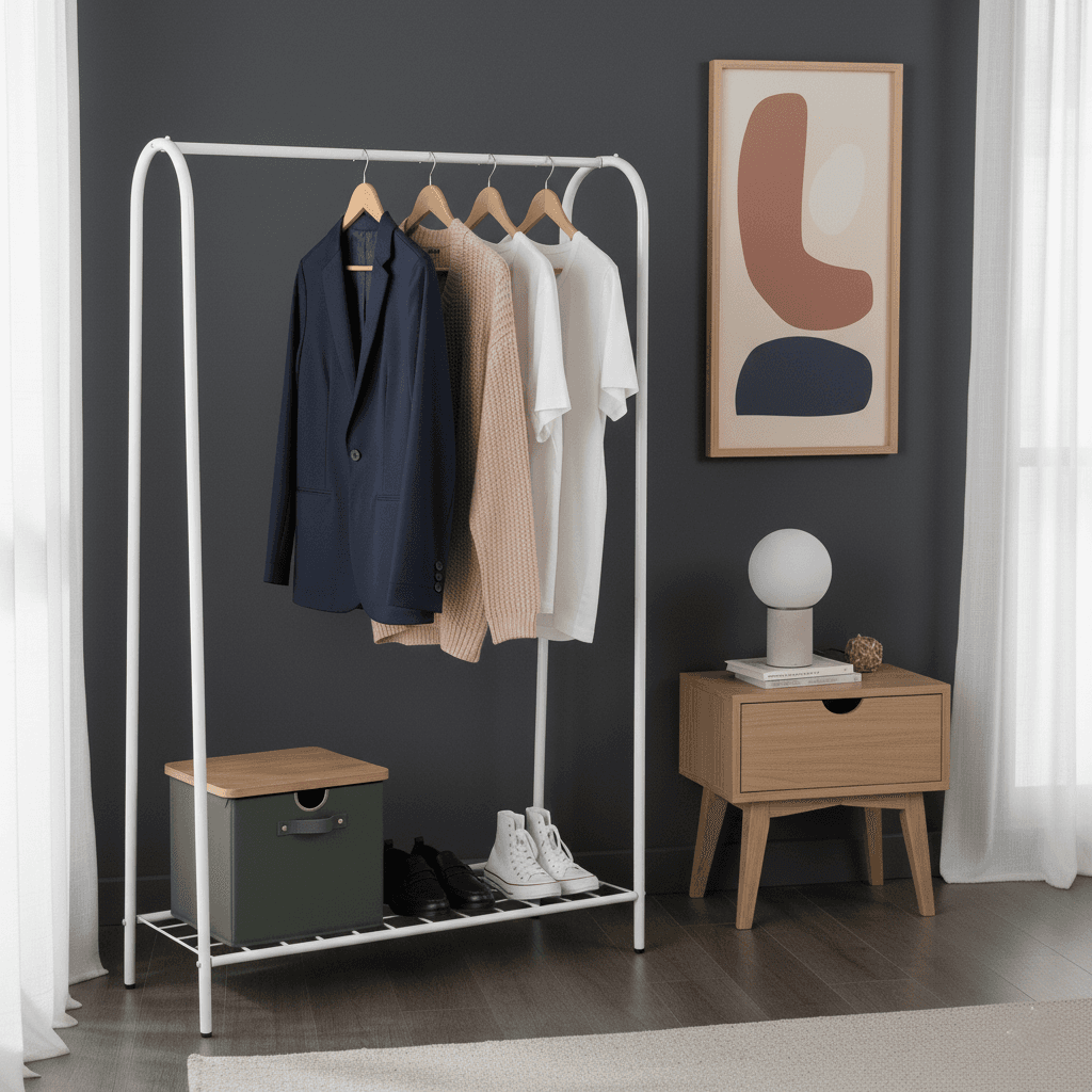 Metal Beyaz Ayakkabılıklı Portmanto Elbise Kıyafet Askısı Metal Beyaz Ayakkabılıklı Portmanto Elbise Kıyafet Askısı