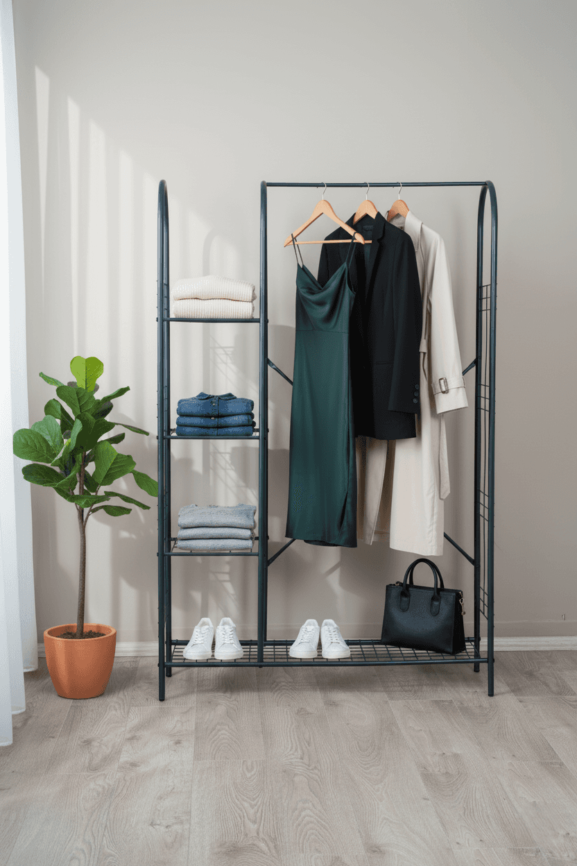 Açık Portmanto 5 Raflı Ayakkabılıklı Elbise Askısı