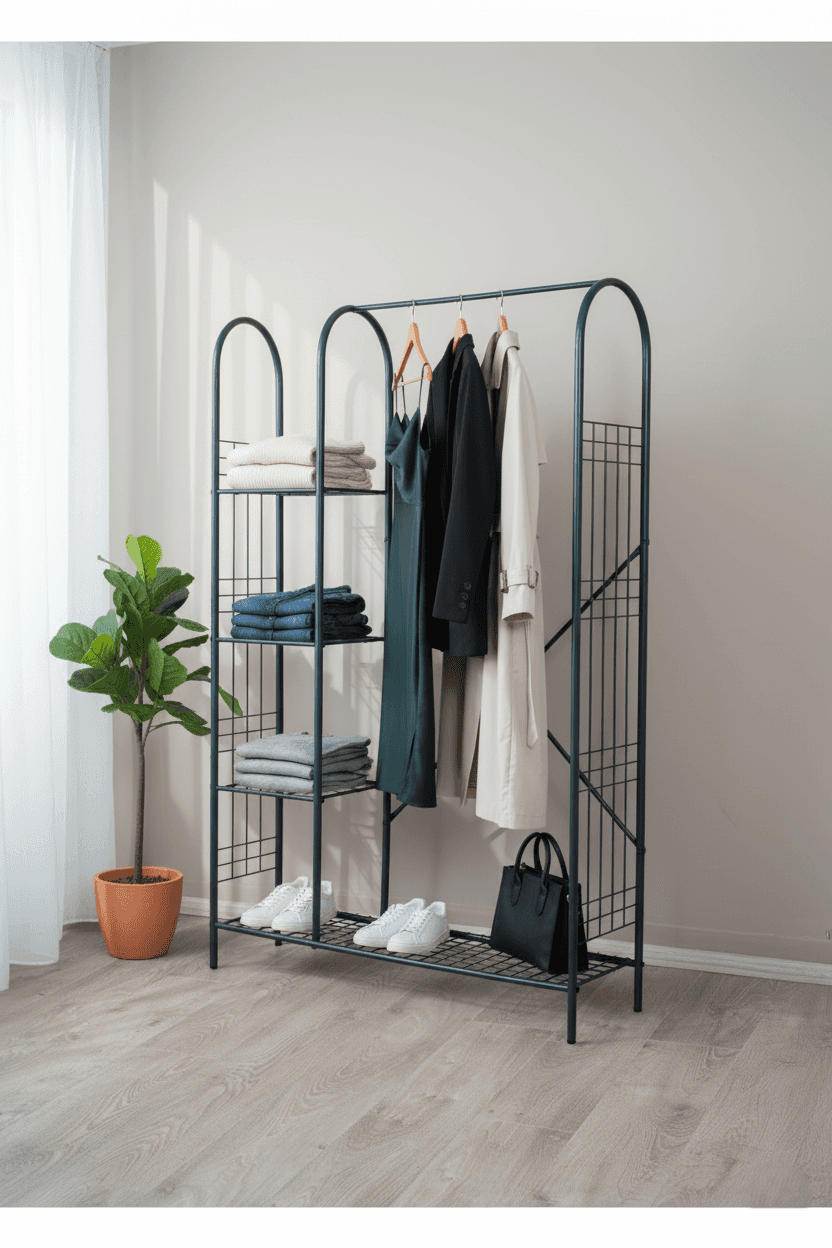 Açık Portmanto 5 Raflı Ayakkabılıklı Elbise Askısı