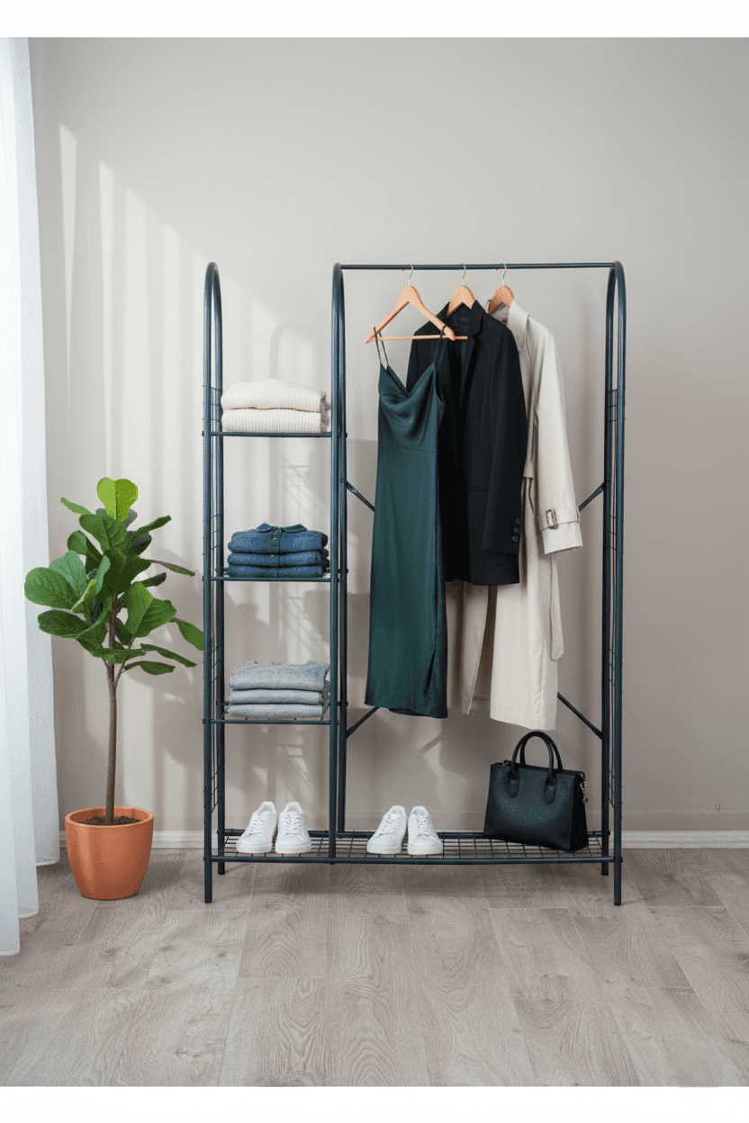 Açık Portmanto 5 Raflı Ayakkabılıklı Elbise Askısı