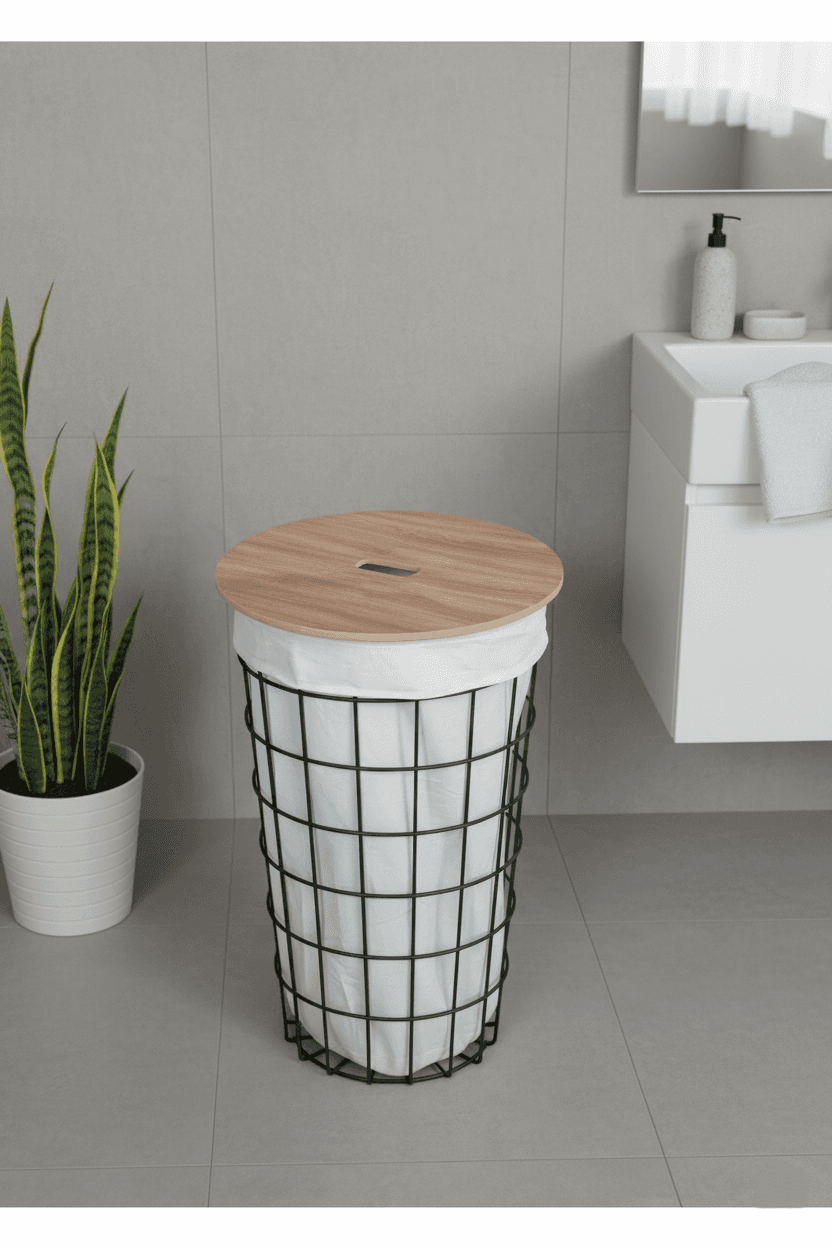 Kapaklı Tel Çamaşır Sepeti Kirli Sepeti