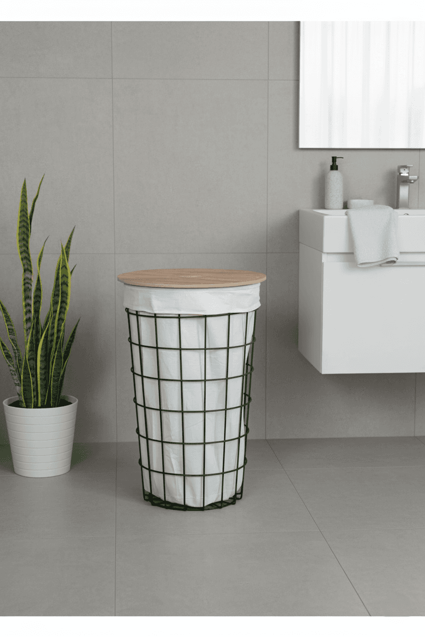 Kapaklı Tel Çamaşır Sepeti Kirli Sepeti