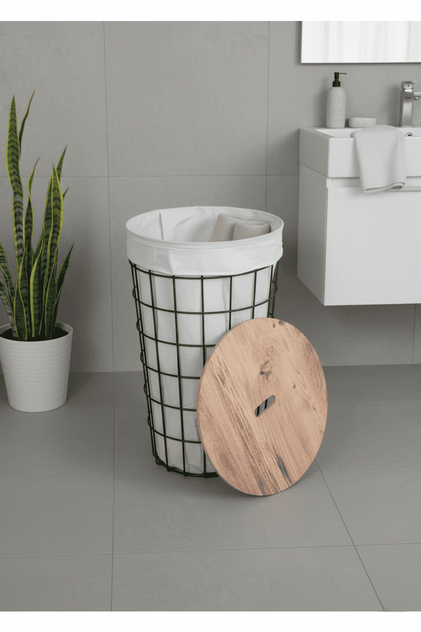 Kapaklı Tel Çamaşır Sepeti Kirli Sepeti