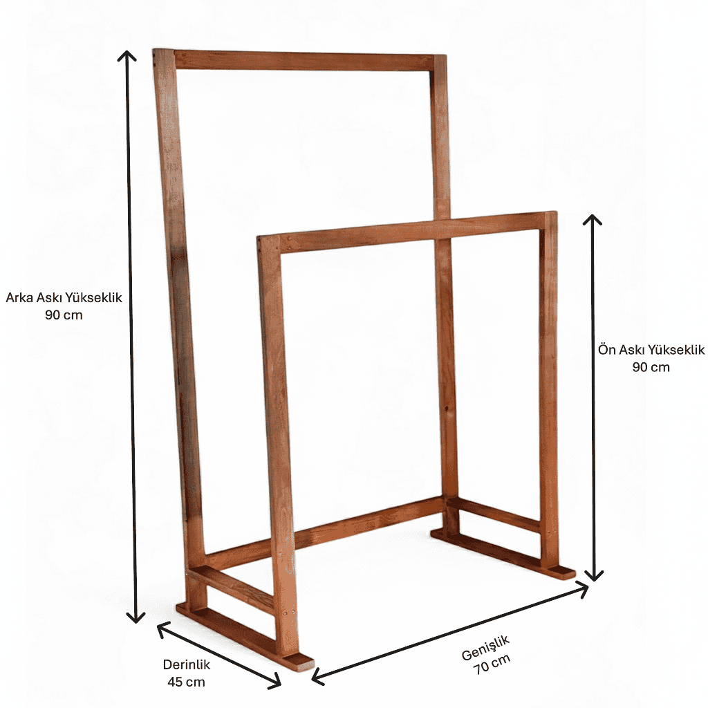 Ahşap Elbise Askısı 2li Kıyafet Askısı Ayaklı Askılık