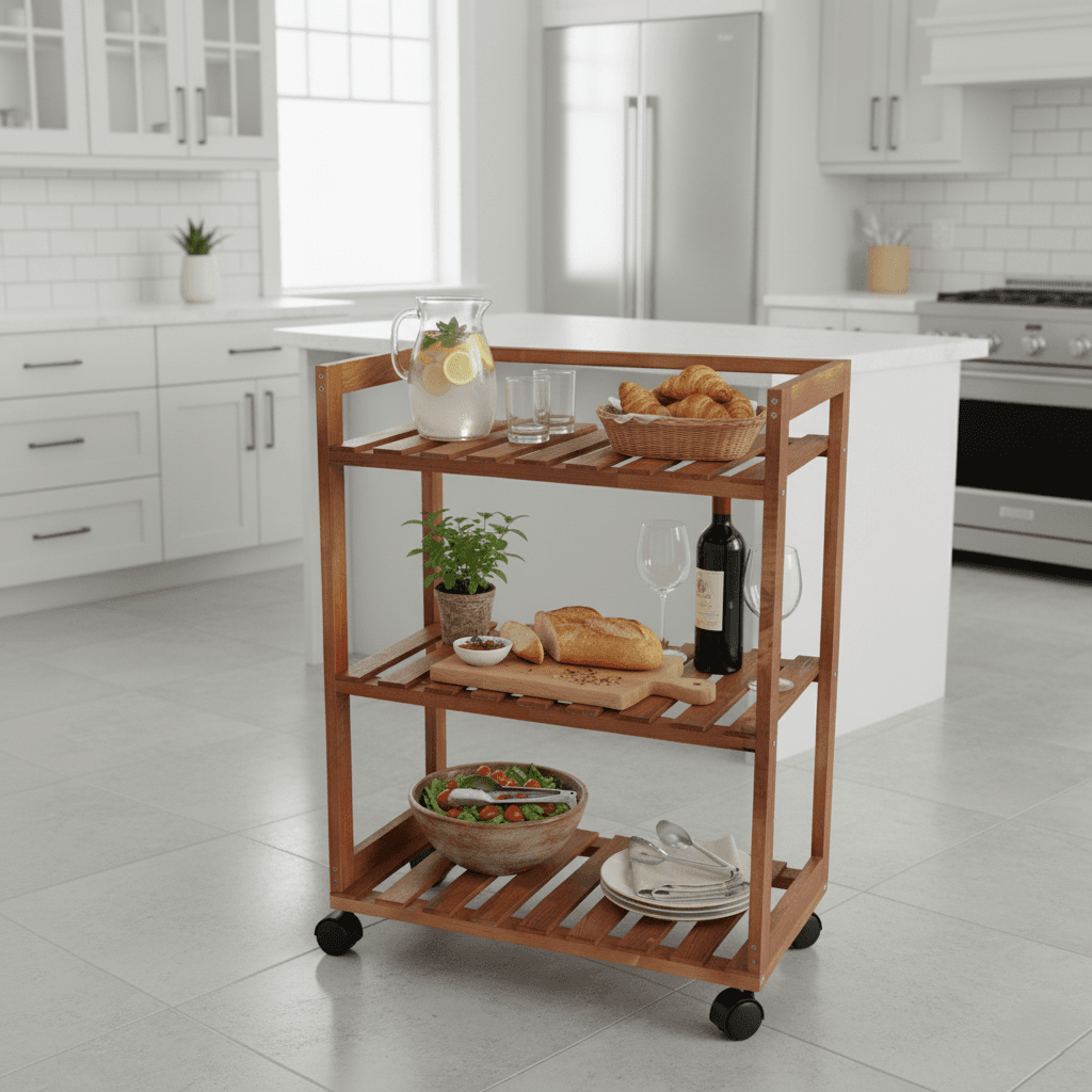 Ahşap Tekerlekli 3 Katlı Servis Arabası Ahşap Tekerlekli 3 Katlı Servis Arabası - Görsel 1