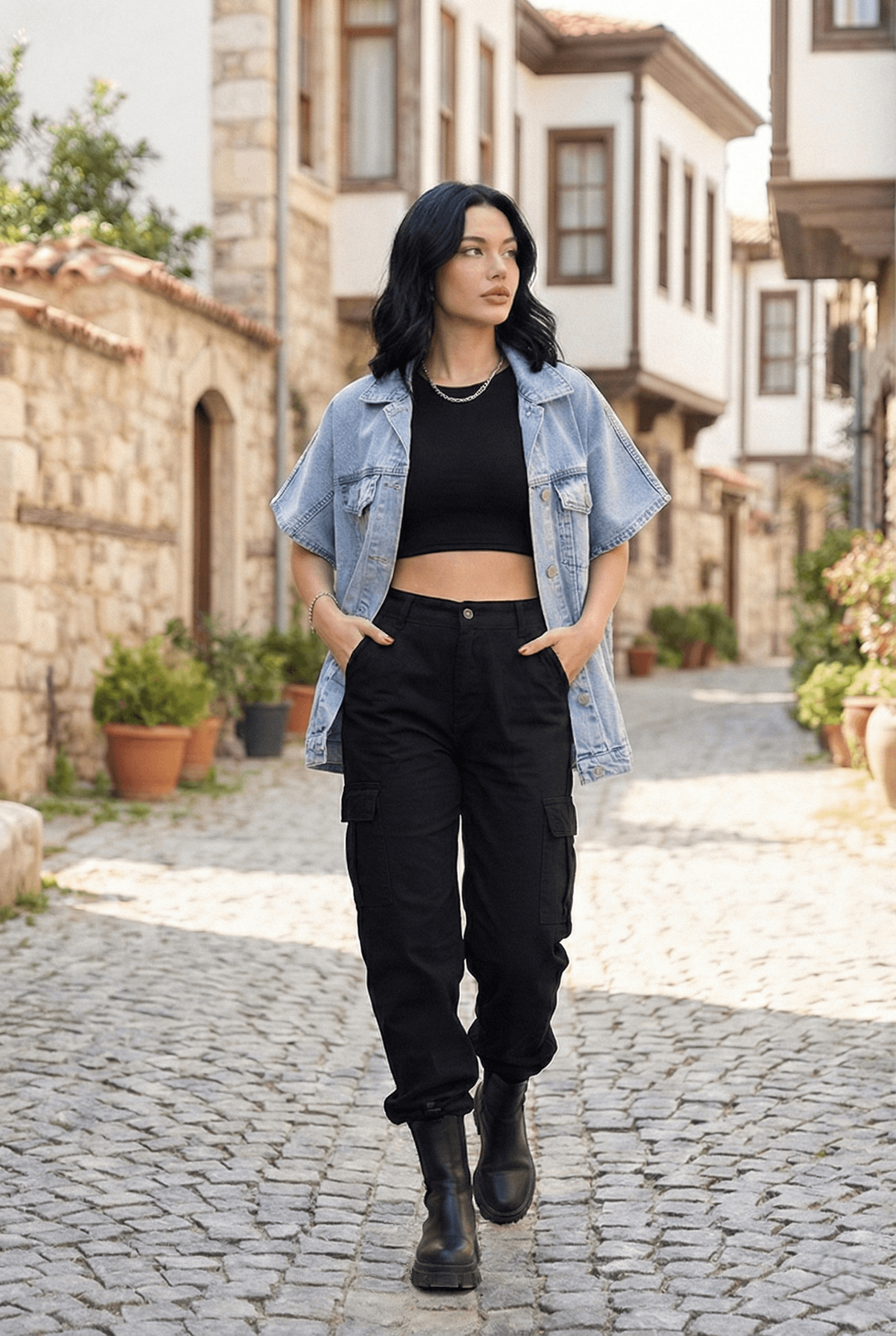 Vovikon Buz Kar Yarasa Kol Panço Oversize Denim Yelek Vovikon Buz Kar Yarasa Kol Panço Oversize Denim Yelek - Görsel 1