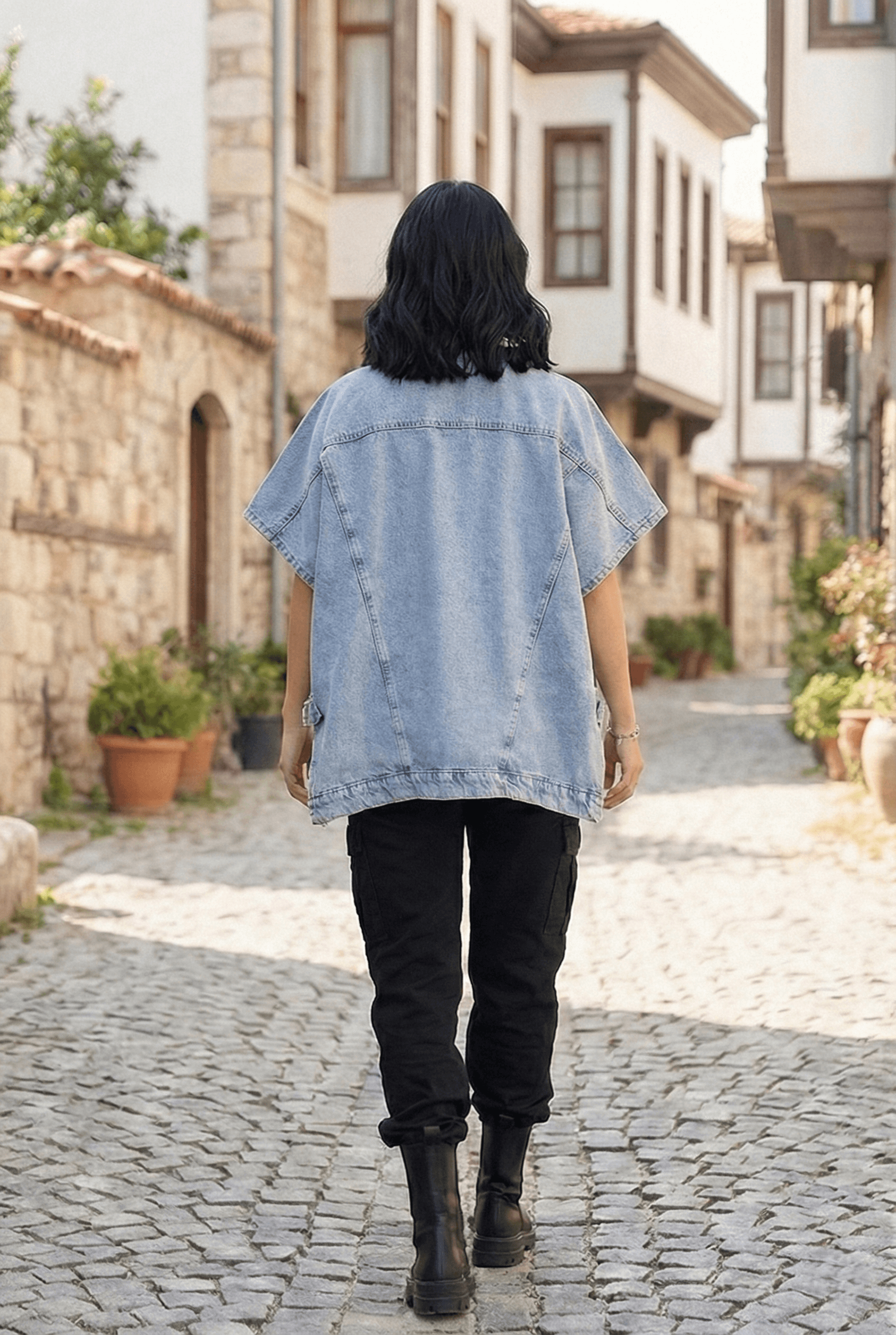 Vovikon Buz Kar Yarasa Kol Panço Oversize Denim Yelek Vovikon Buz Kar Yarasa Kol Panço Oversize Denim Yelek - Görsel 5
