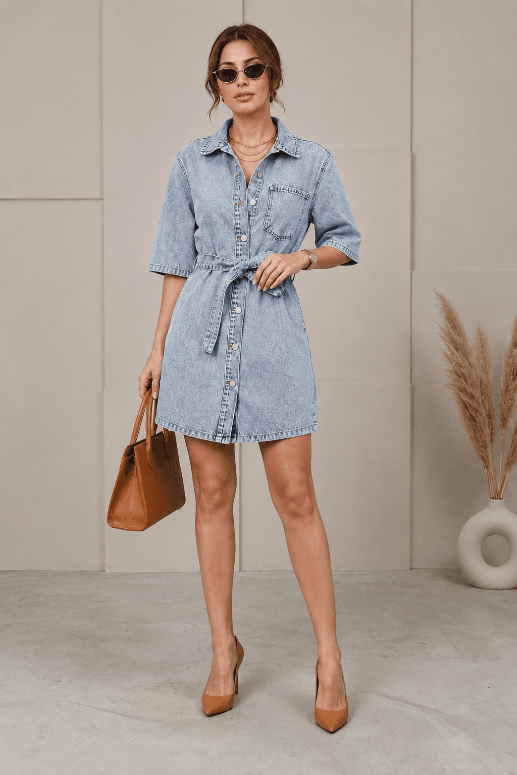 Vovikon Kuşaklı Taş Yıkama Tek Cep Denim Tunik Elbise Vovikon Kuşaklı Taş Yıkama Tek Cep Denim Tunik Elbise - Görsel 1