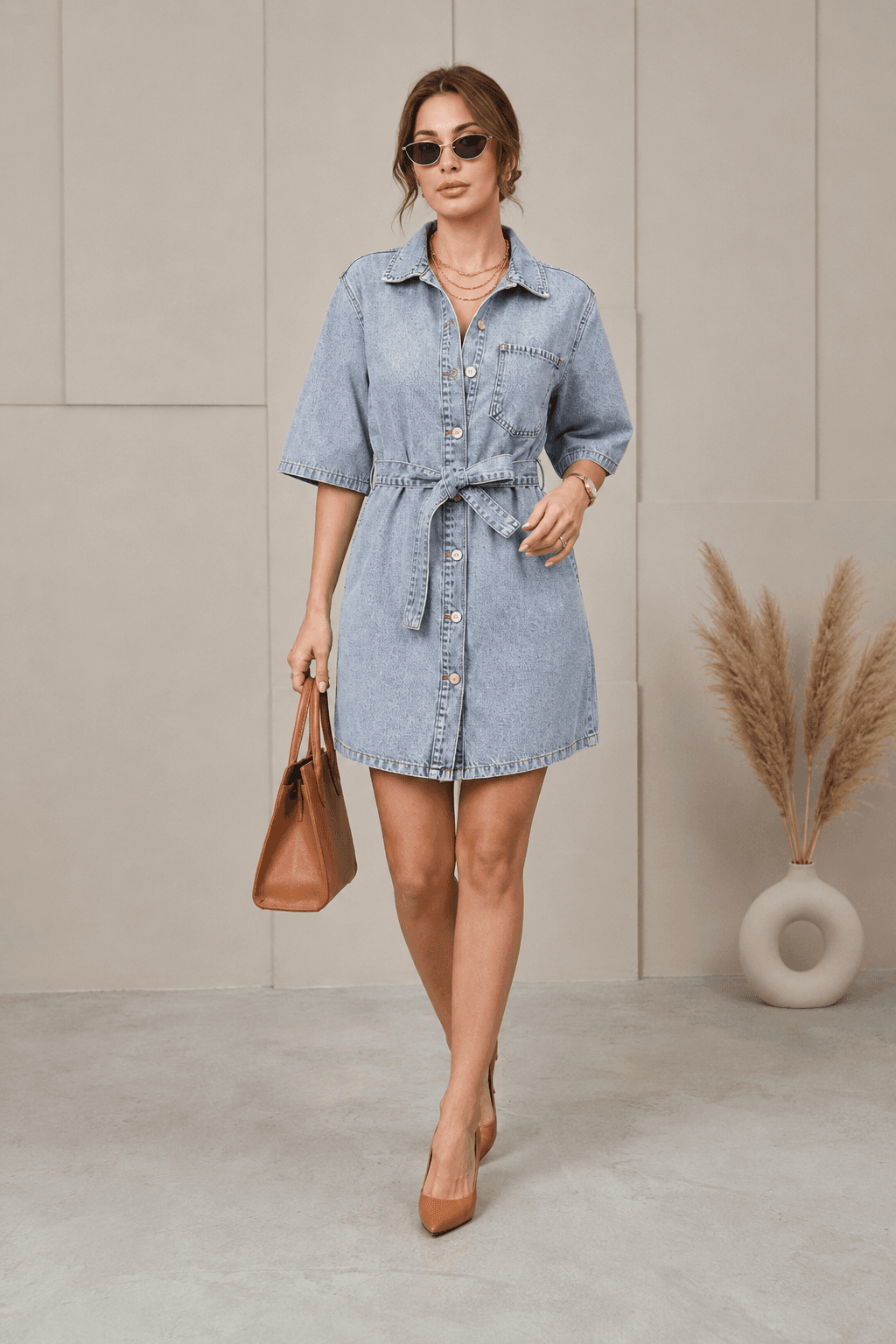 Vovikon Kuşaklı Taş Yıkama Tek Cep Denim Tunik Elbise Vovikon Kuşaklı Taş Yıkama Tek Cep Denim Tunik Elbise - Görsel 2