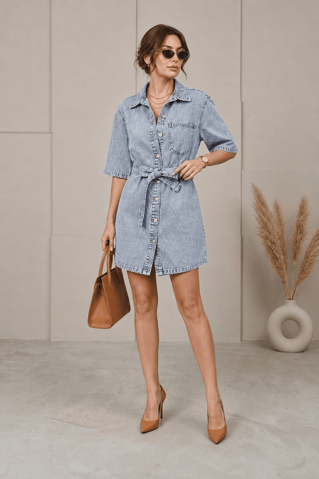 Vovikon Kuşaklı Taş Yıkama Tek Cep Denim Tunik Elbise Vovikon Kuşaklı Taş Yıkama Tek Cep Denim Tunik Elbise - Görsel 4