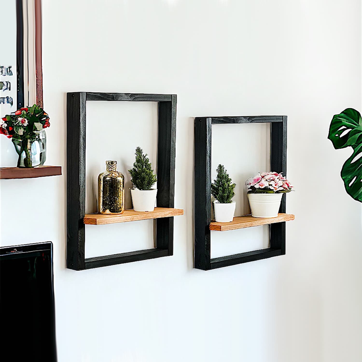 Ahşap 2li Duvar Rafı Çok Amaçlı Raf Kitaplık 5086