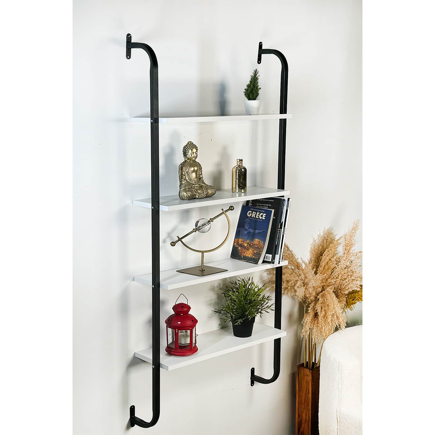 Beyaz Duvar Kitaplığı Duvara Monte Raf 4 Katlı Kitaplık 5525