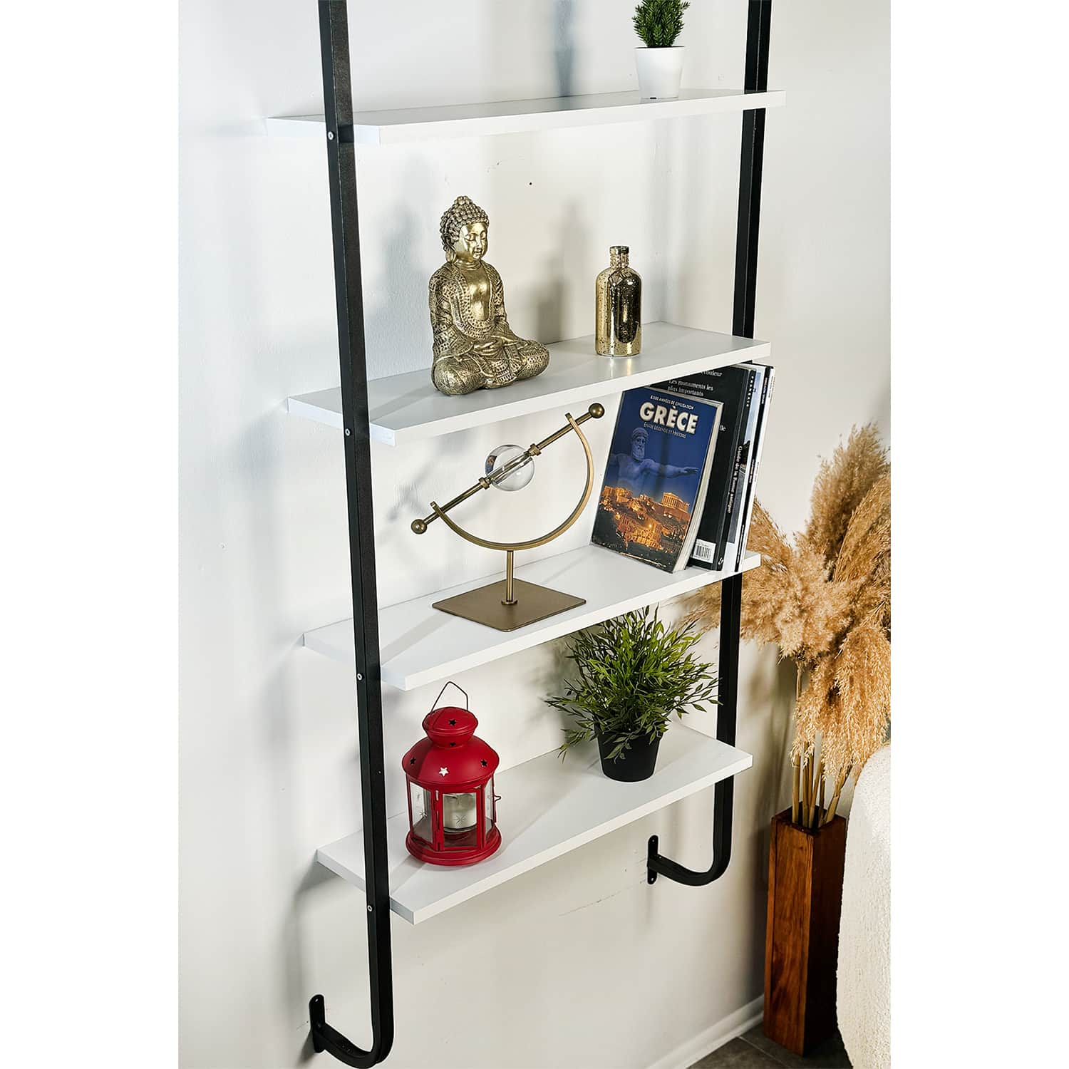 Beyaz Duvar Kitaplığı Duvara Monte Raf 4 Katlı Kitaplık 5525