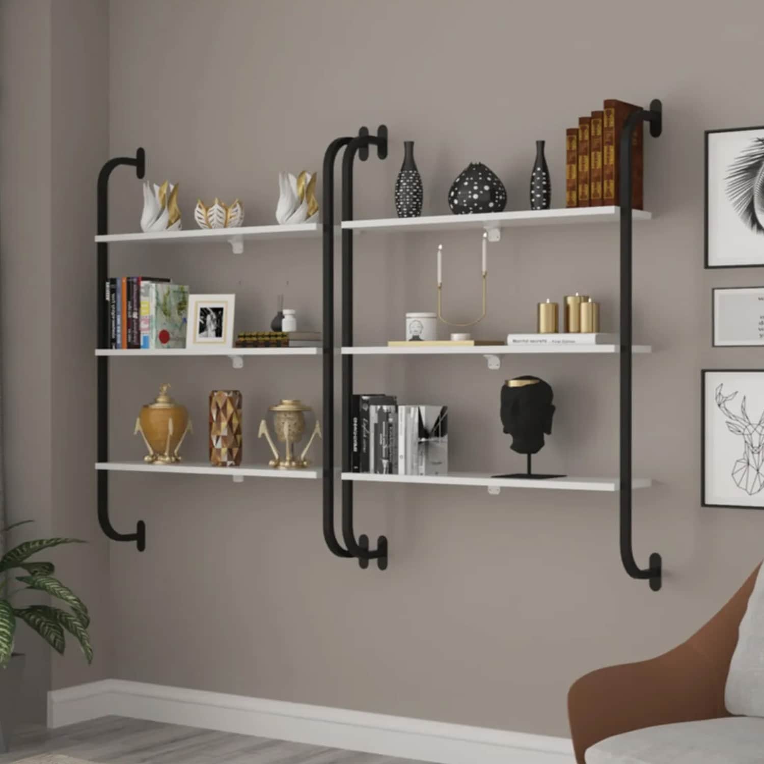 Beyaz Duvara Monte Kitaplık 3 Katlı Duvar Rafı 5535