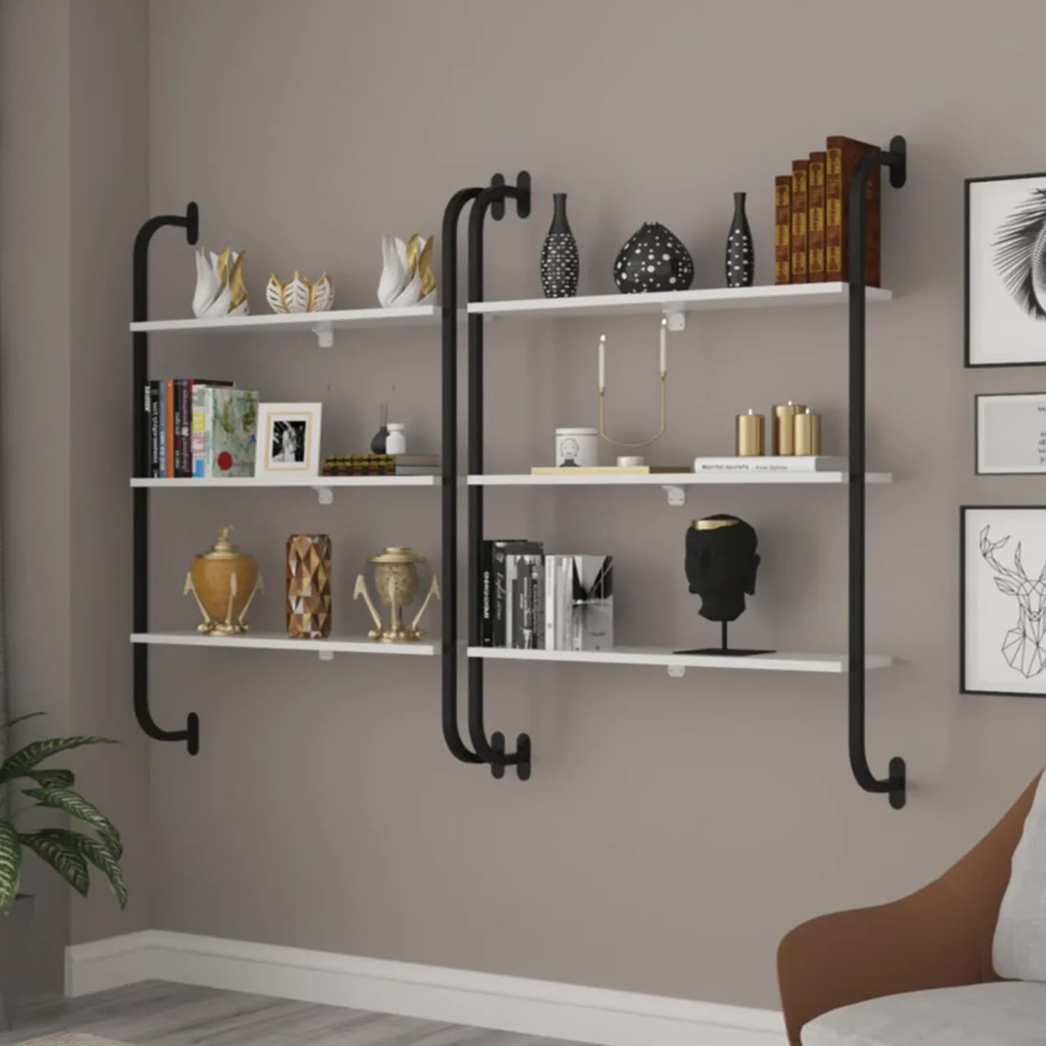 Beyaz Duvara Monte Kitaplık 3 Katlı Duvar Rafı 5535