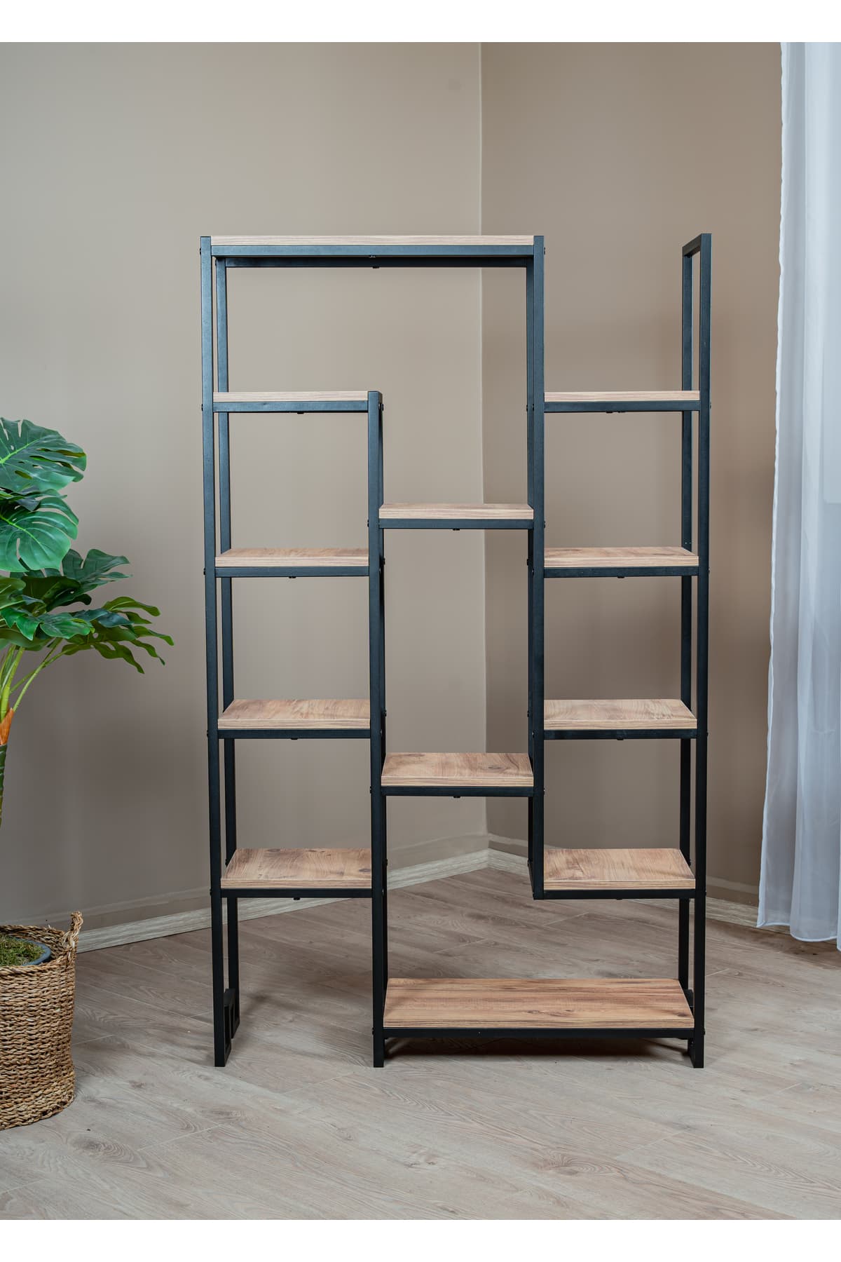 12 Raflı Kitaplık, Metal Gövdeli Ahşap Raflı Çok Amaçlı Ünite 98x30x164 cm 12 Raflı Kitaplık, Metal Gövdeli Ahşap Raflı Çok Amaçlı Ünite 98x30x164 cm - Görsel 1