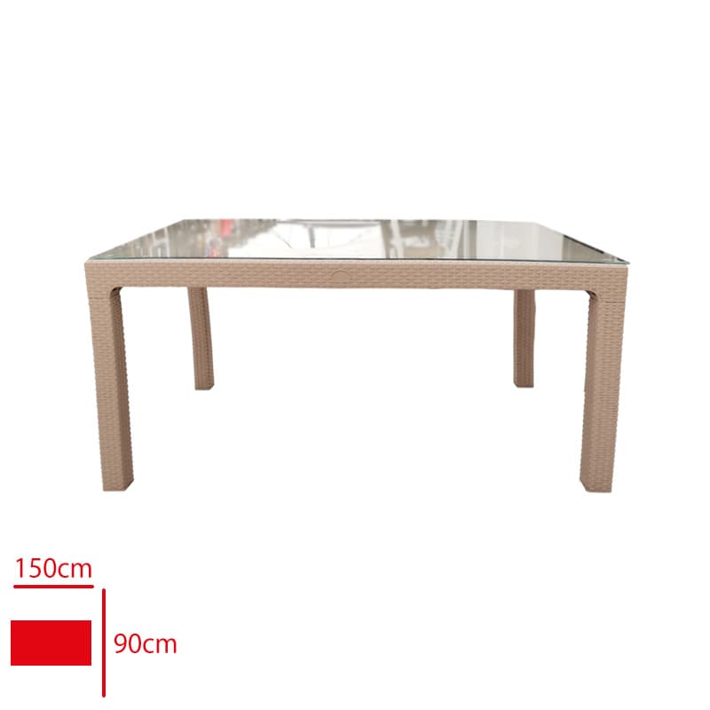 90x150 cm Camlı Cappuccino Rattan Masa 90x150 cm Camlı Cappuccino Rattan Masa - Görsel 1