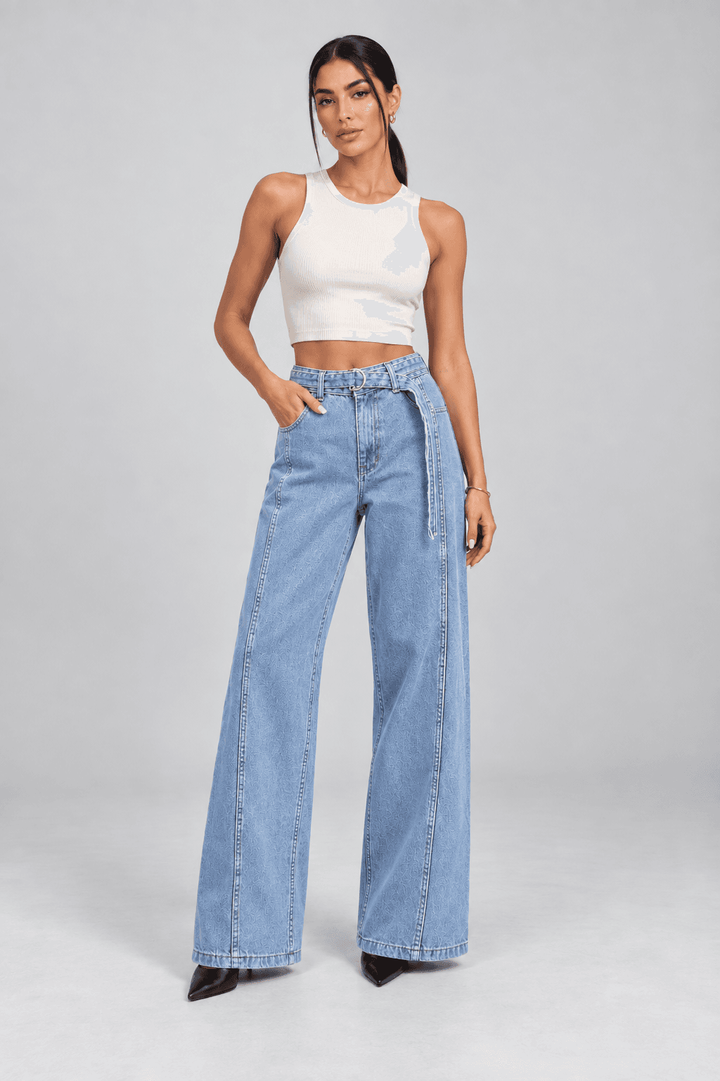 Kemer Detaylı Buz Kar Wide Leg Jean Kemer Detaylı Buz Kar Wide Leg Jean - Görsel 1