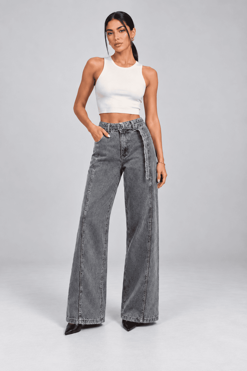 Kemer Detaylı Kar Siyah Wide Leg Jean Kemer Detaylı Kar Siyah Wide Leg Jean - Görsel 1