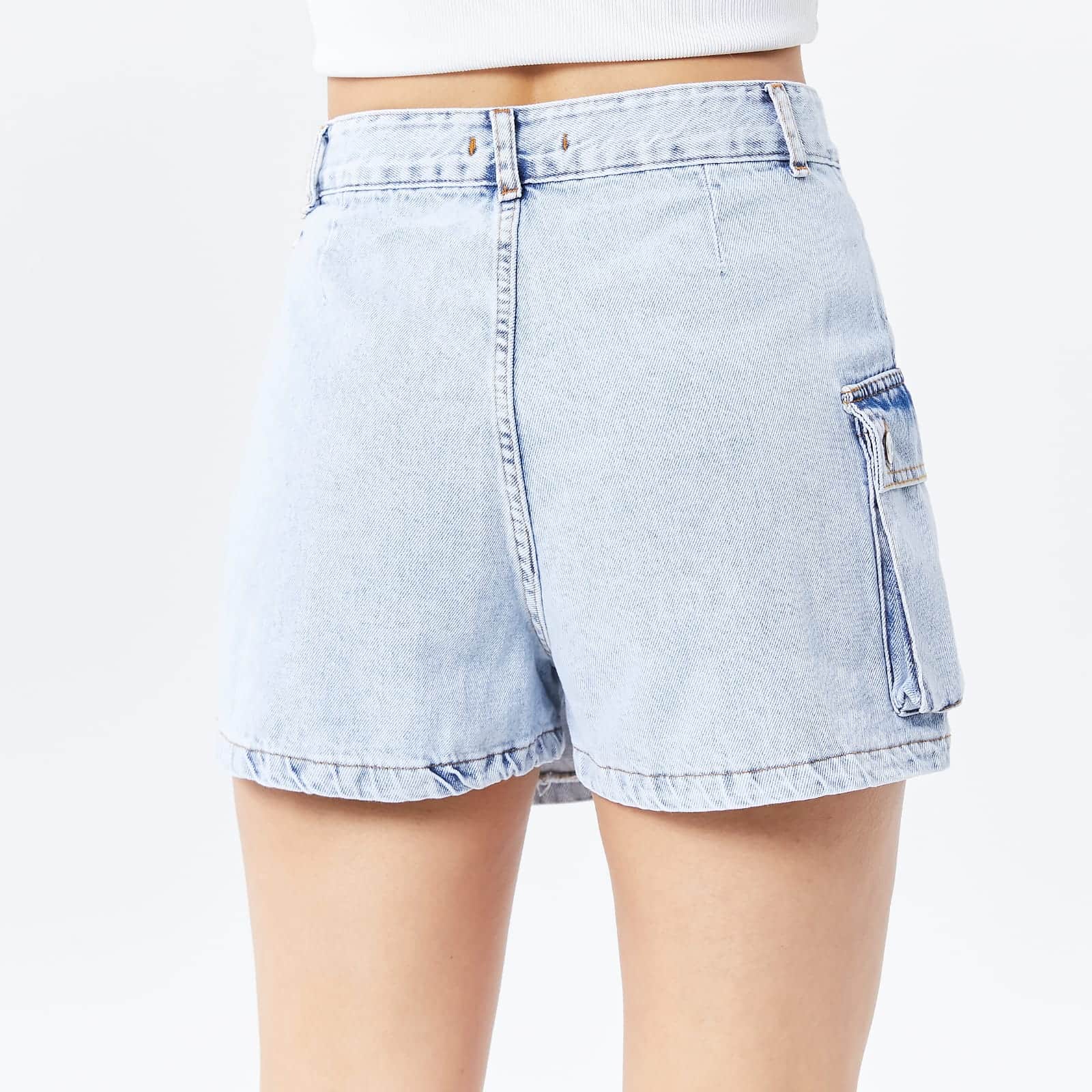 Vovikon KN Kargo Cepli Tek Körük Taş Yıkama Denim Kadın Şort Etek