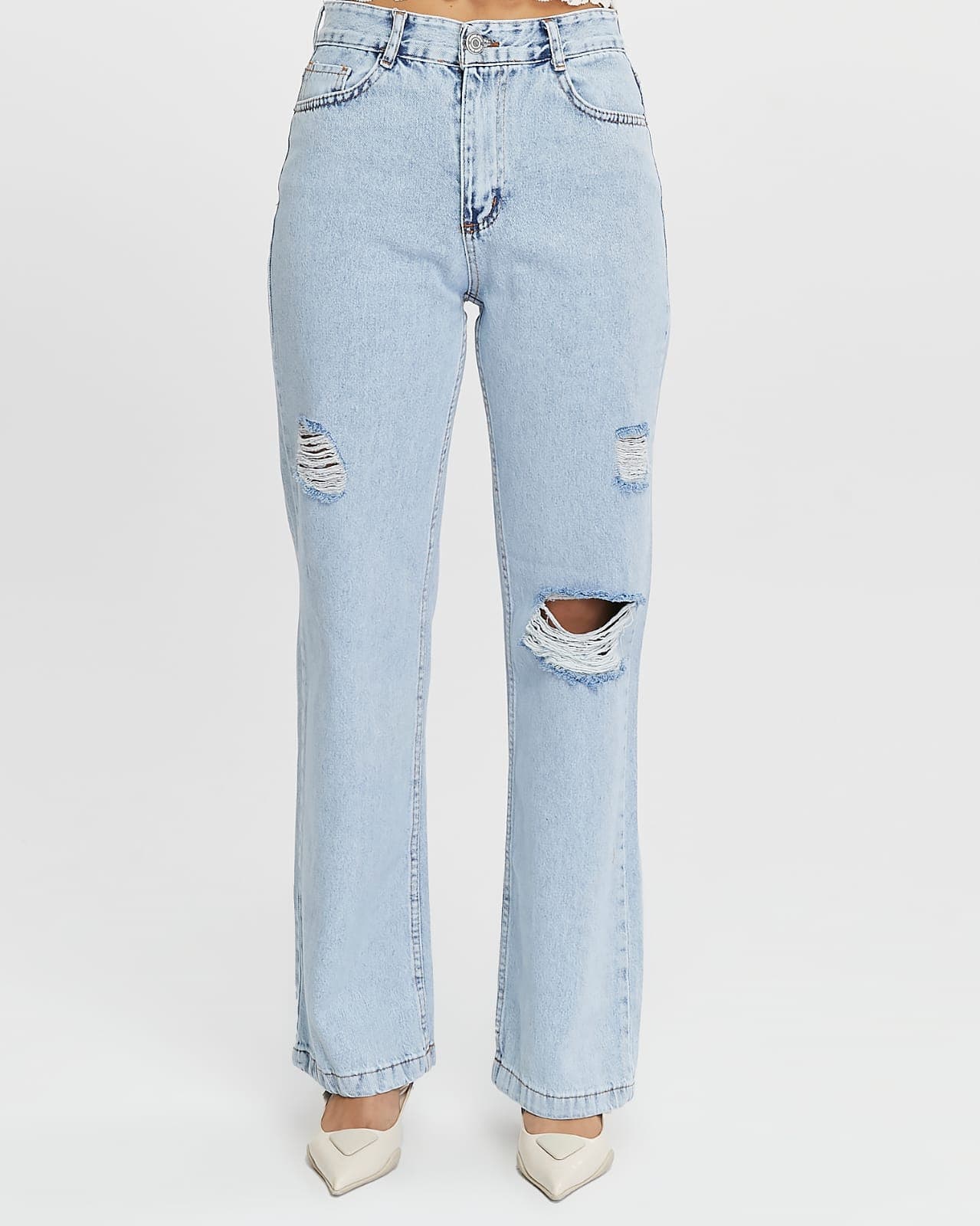 Vovikon KN Lazer Yırtık Kadın Buz Mavi Boyfriend Bol Paça Jean Pantolon Vovikon KN Lazer Yırtık Kadın Buz Mavi Boyfriend Bol Paça Jean Pantolon - Görsel 5