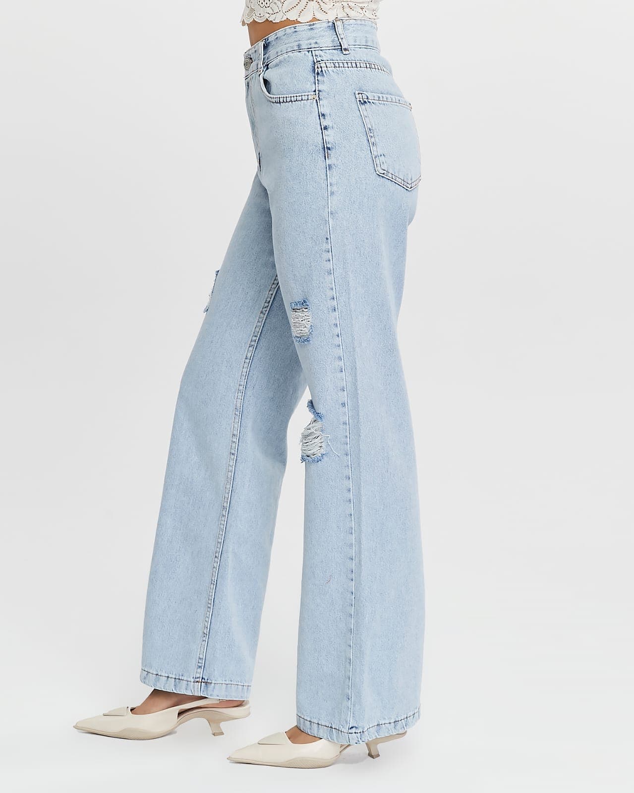 Vovikon KN Lazer Yırtık Kadın Buz Mavi Boyfriend Bol Paça Jean Pantolon Vovikon KN Lazer Yırtık Kadın Buz Mavi Boyfriend Bol Paça Jean Pantolon - Görsel 6