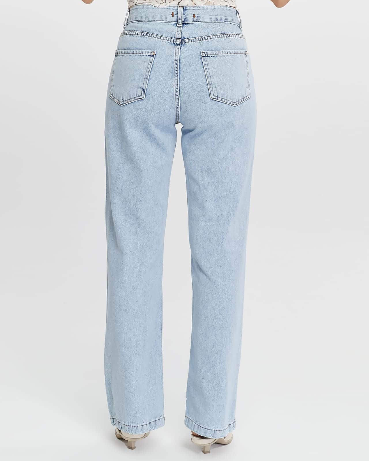 Vovikon KN Lazer Yırtık Kadın Buz Mavi Boyfriend Bol Paça Jean Pantolon