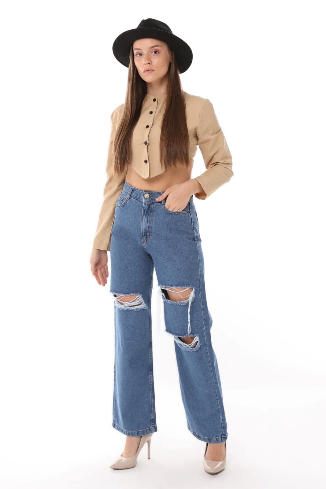 Vovikon KN Lazer Yırtık Mavi Kadın Boyfriend Bol Paça Jean Pantolon Vovikon KN Lazer Yırtık Mavi Kadın Boyfriend Bol Paça Jean Pantolon - Görsel 1