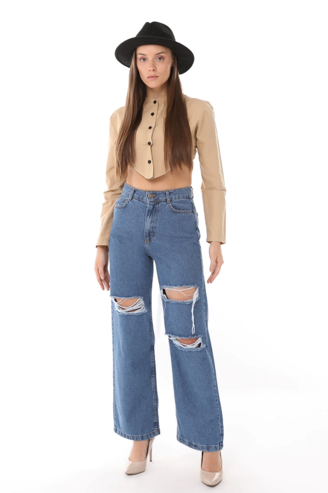 Vovikon KN Lazer Yırtık Mavi Kadın Boyfriend Bol Paça Jean Pantolon Vovikon KN Lazer Yırtık Mavi Kadın Boyfriend Bol Paça Jean Pantolon - Görsel 2