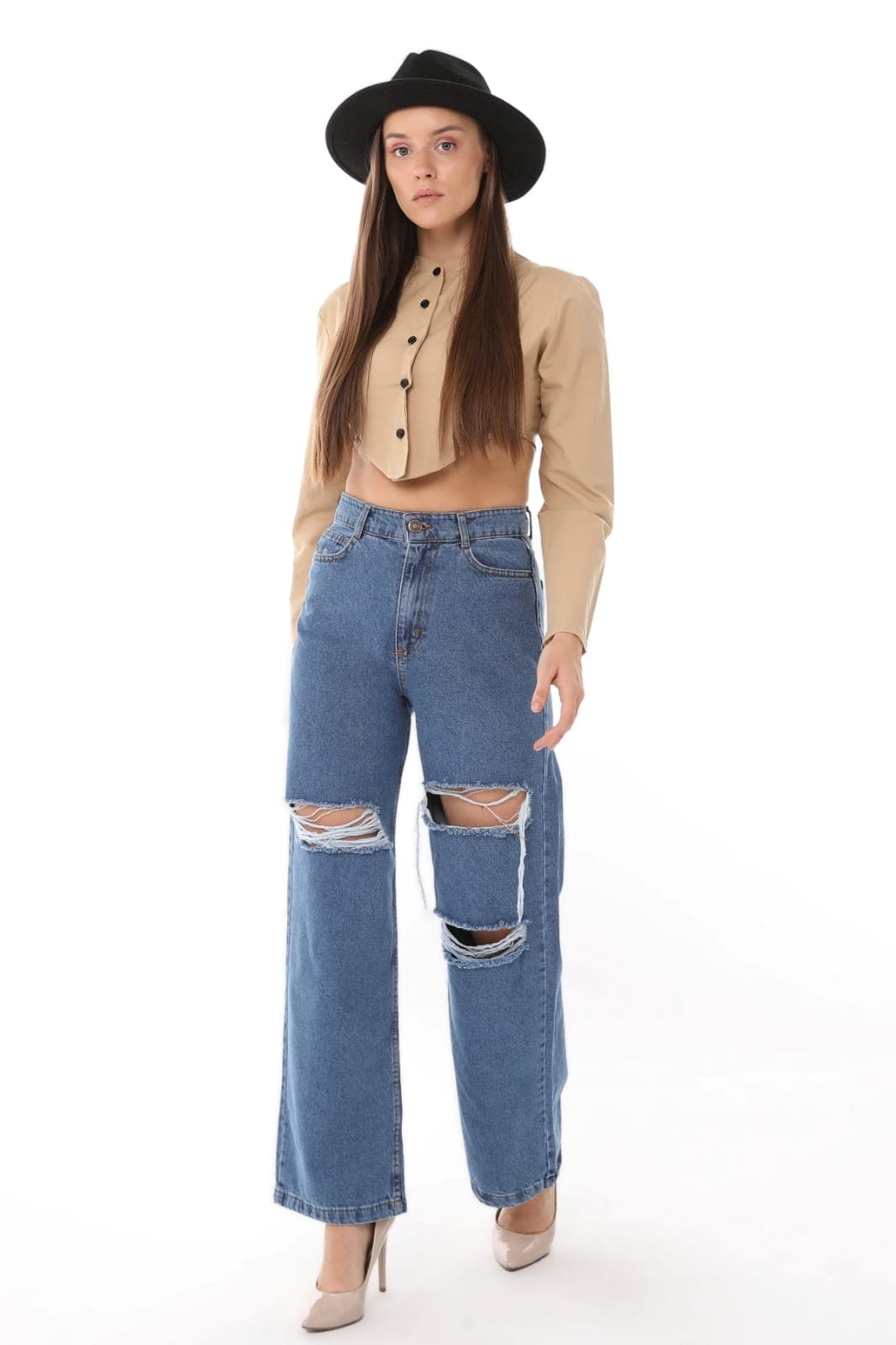 Vovikon KN Lazer Yırtık Mavi Kadın Boyfriend Bol Paça Jean Pantolon Vovikon KN Lazer Yırtık Mavi Kadın Boyfriend Bol Paça Jean Pantolon - Görsel 3