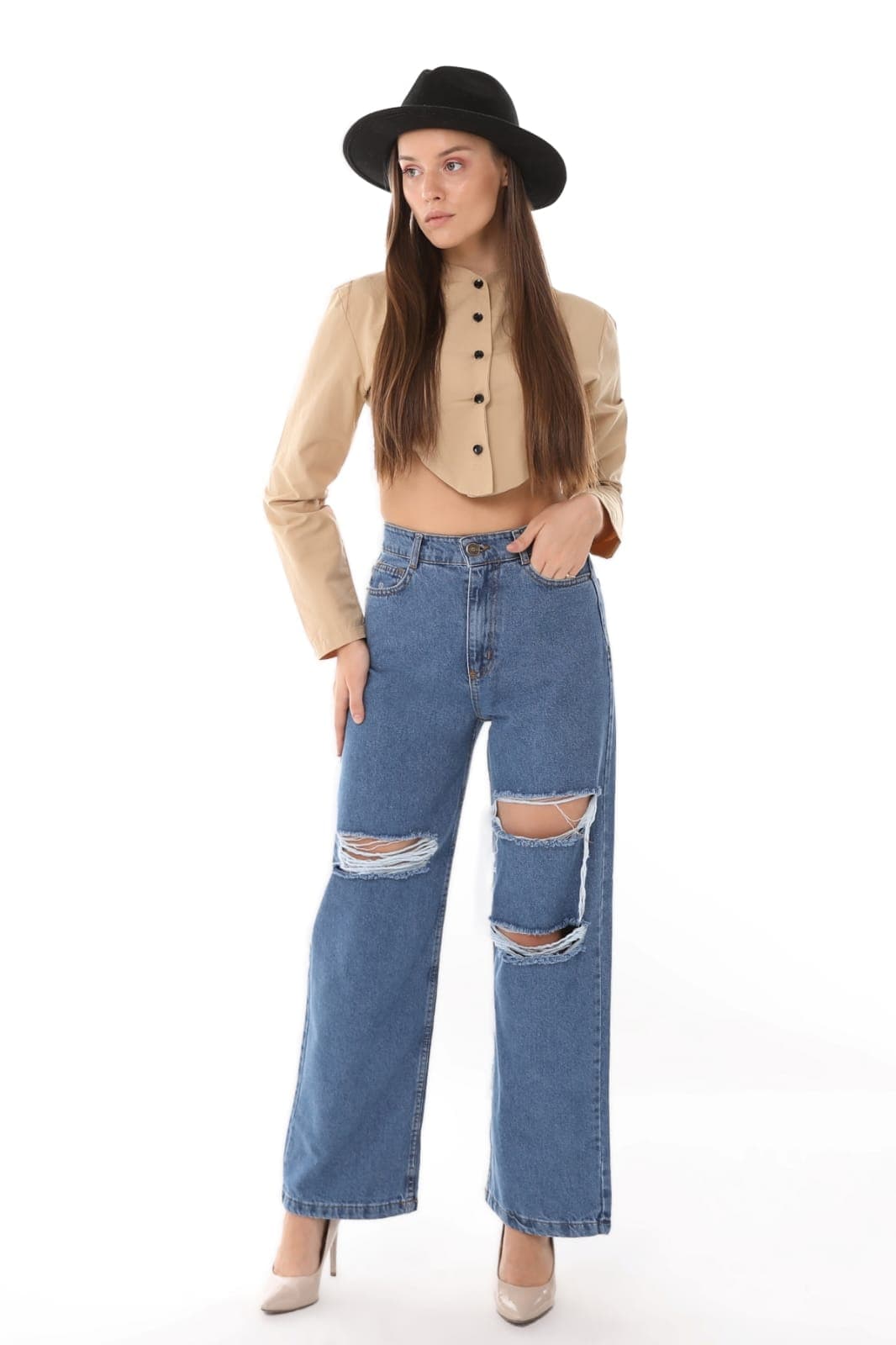 Vovikon KN Lazer Yırtık Mavi Kadın Boyfriend Bol Paça Jean Pantolon Vovikon KN Lazer Yırtık Mavi Kadın Boyfriend Bol Paça Jean Pantolon - Görsel 4