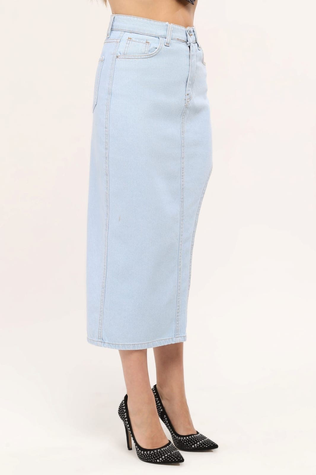 Vovikon KN Ön Parçalı Buz Mavi Denim Asimetrik Kadın Kot Etek Vovikon KN Ön Parçalı Buz Mavi Denim Asimetrik Kadın Kot Etek - Görsel 9