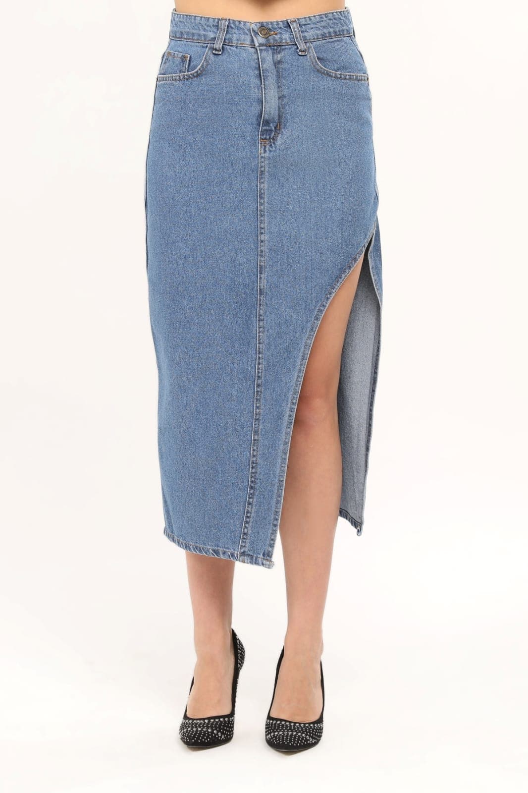 Vovikon KN Ön Parçalı Denim Mavi Asimetrik Kadın Kot Etek Vovikon KN Ön Parçalı Denim Mavi Asimetrik Kadın Kot Etek - Görsel 6