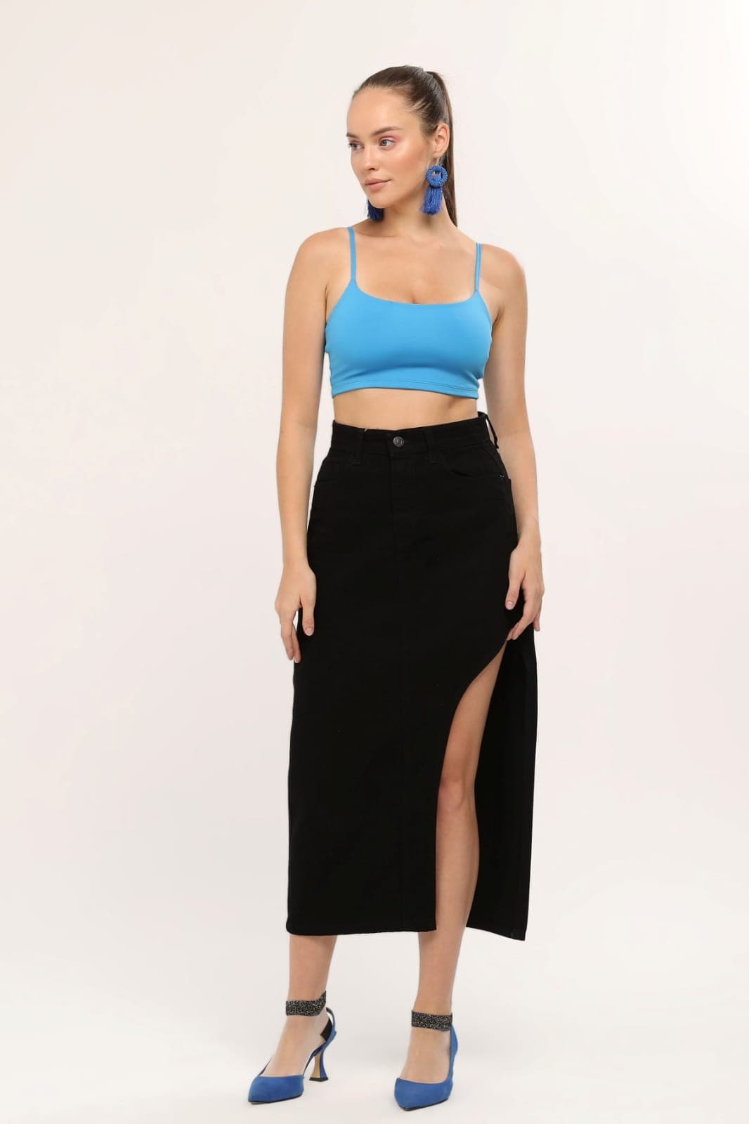 Vovikon KN Ön Parçalı Denim Siyah Asimetrik Kadın Kot Etek Vovikon KN Ön Parçalı Denim Siyah Asimetrik Kadın Kot Etek - Görsel 4