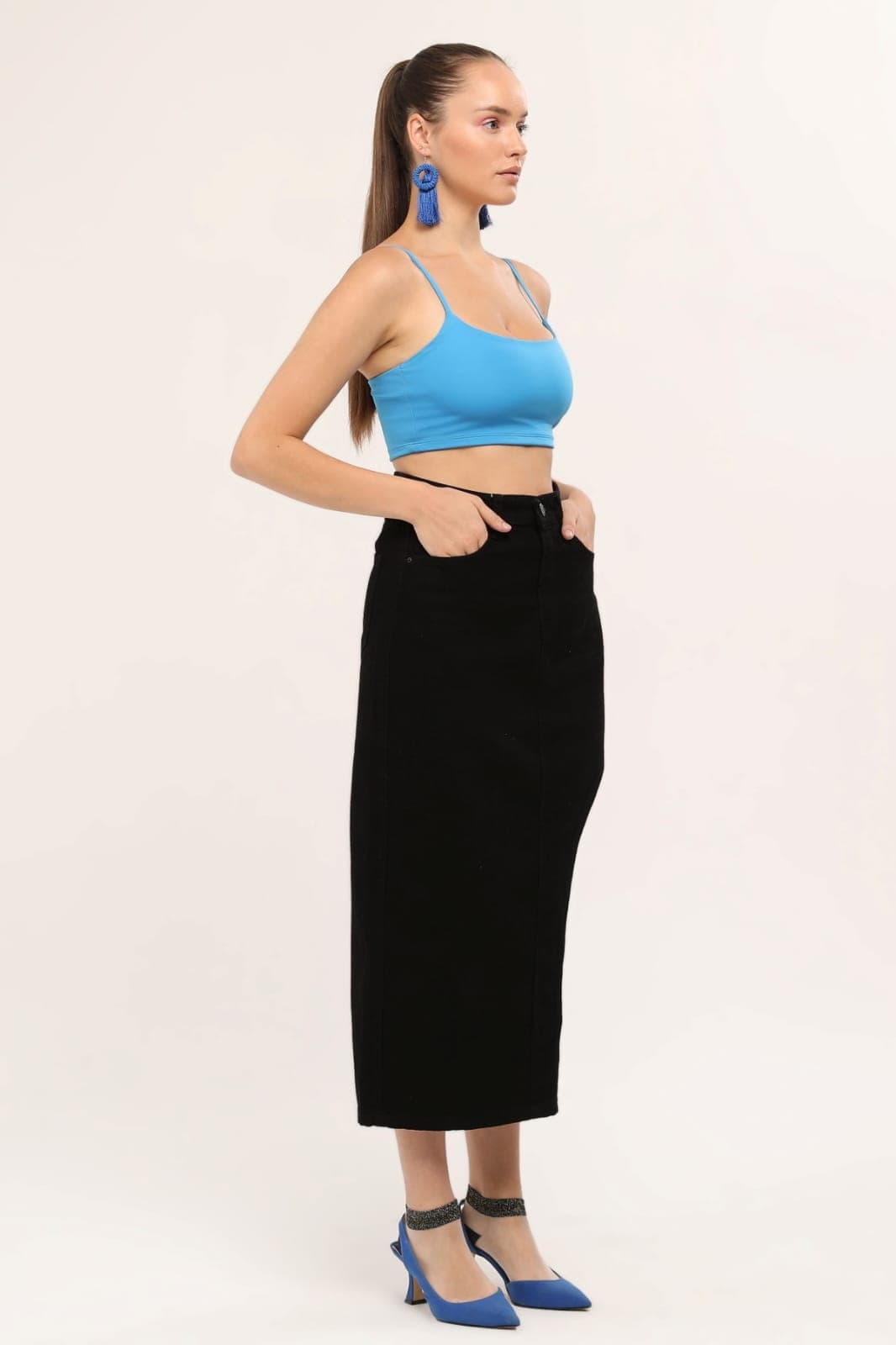 Vovikon KN Ön Parçalı Denim Siyah Asimetrik Kadın Kot Etek Vovikon KN Ön Parçalı Denim Siyah Asimetrik Kadın Kot Etek - Görsel 5