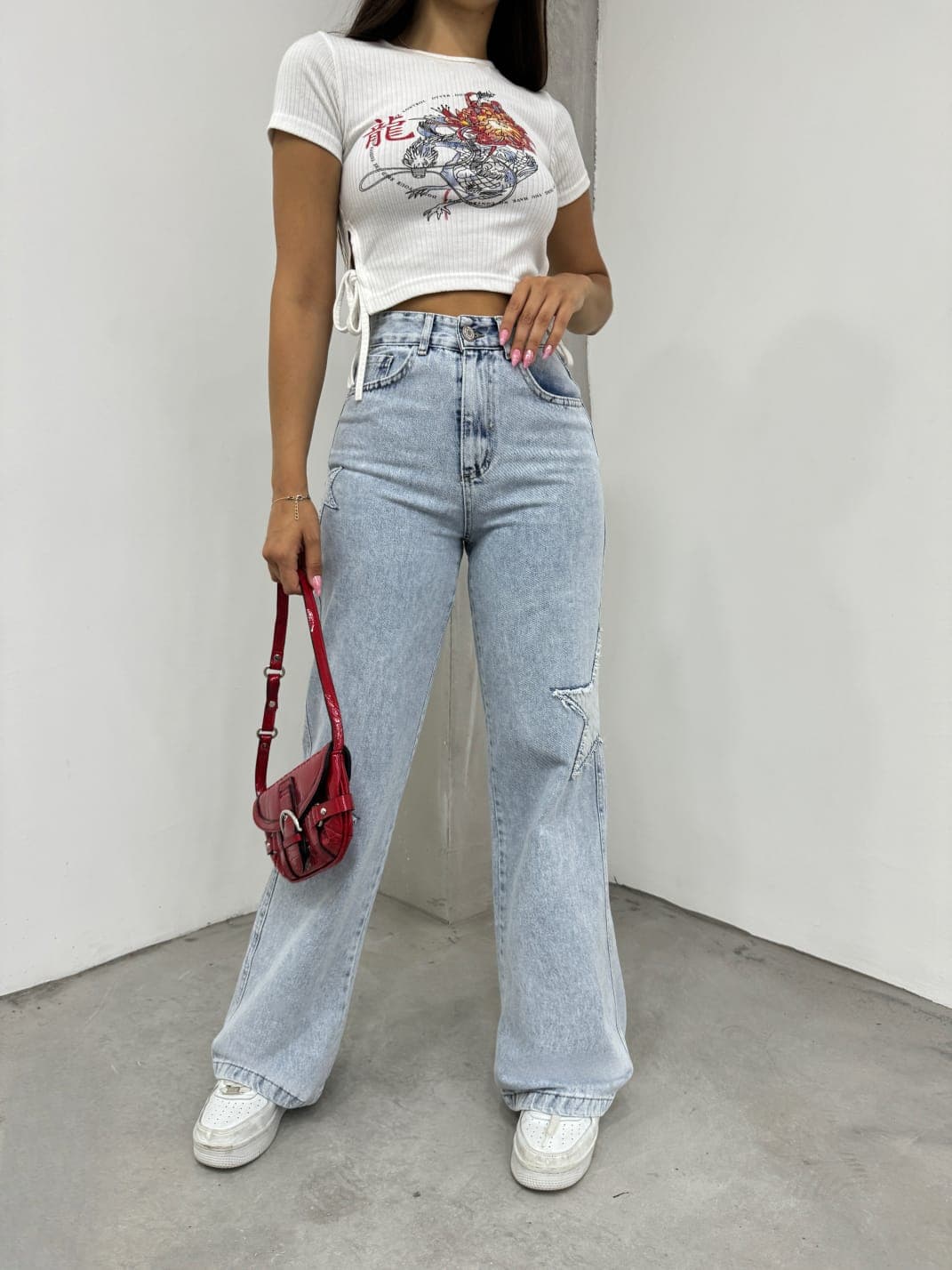 Vovikon KN Yıldız Nakışlı Taş Yıkama Kadın Bol Paça Jean Pantolon Vovikon KN Yıldız Nakışlı Taş Yıkama Kadın Bol Paça Jean Pantolon - Görsel 1