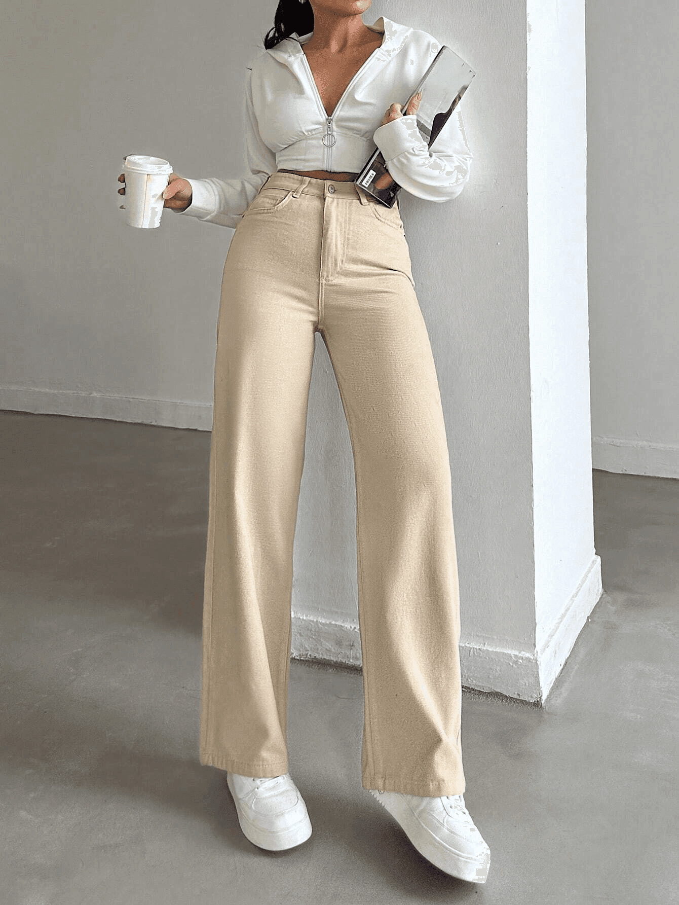 Vovikon KN Keten Boyfriend Bej Kadın Bol Paça Pantolon Vovikon KN Keten Boyfriend Bej Kadın Bol Paça Pantolon - Görsel 1