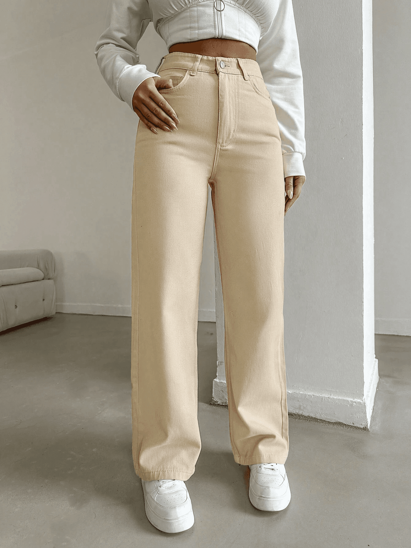 Vovikon KN Keten Boyfriend Bej Kadın Bol Paça Pantolon Vovikon KN Keten Boyfriend Bej Kadın Bol Paça Pantolon - Görsel 4