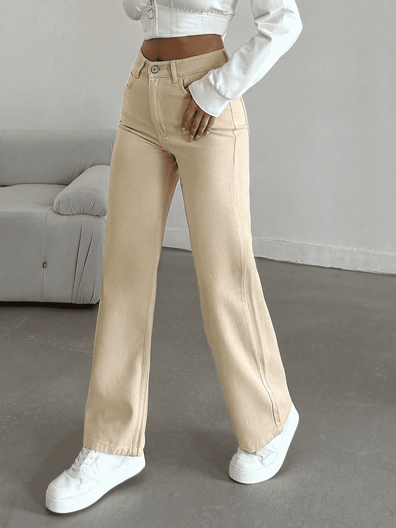 Vovikon KN Keten Boyfriend Bej Kadın Bol Paça Pantolon Vovikon KN Keten Boyfriend Bej Kadın Bol Paça Pantolon - Görsel 5