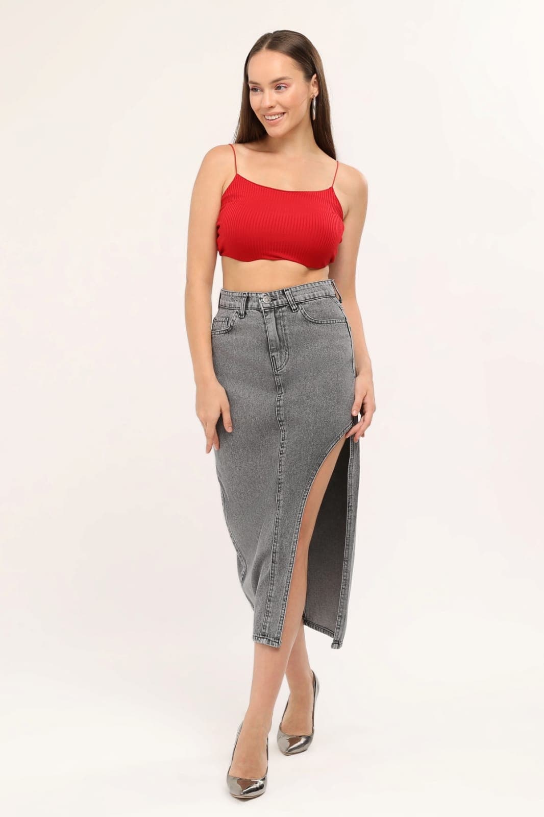 Vovikon KN Ön Parçalı Denim Kar Siyah Asimetrik Kadın Kot Etek Vovikon KN Ön Parçalı Denim Kar Siyah Asimetrik Kadın Kot Etek - Görsel 1