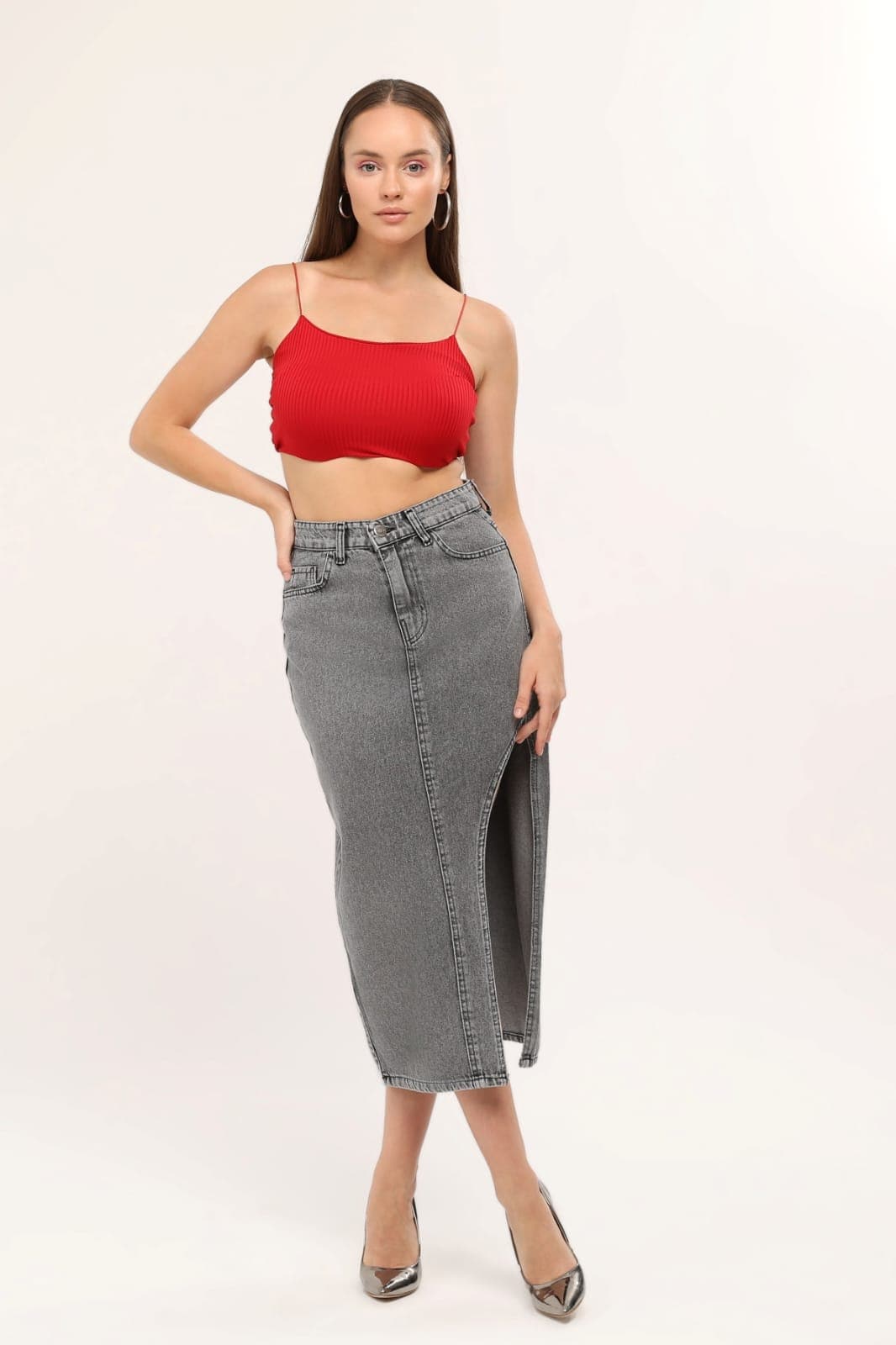 Vovikon KN Ön Parçalı Denim Kar Siyah Asimetrik Kadın Kot Etek Vovikon KN Ön Parçalı Denim Kar Siyah Asimetrik Kadın Kot Etek - Görsel 2