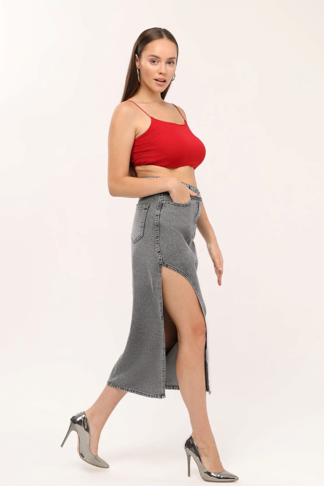 Vovikon KN Ön Parçalı Denim Kar Siyah Asimetrik Kadın Kot Etek Vovikon KN Ön Parçalı Denim Kar Siyah Asimetrik Kadın Kot Etek - Görsel 3