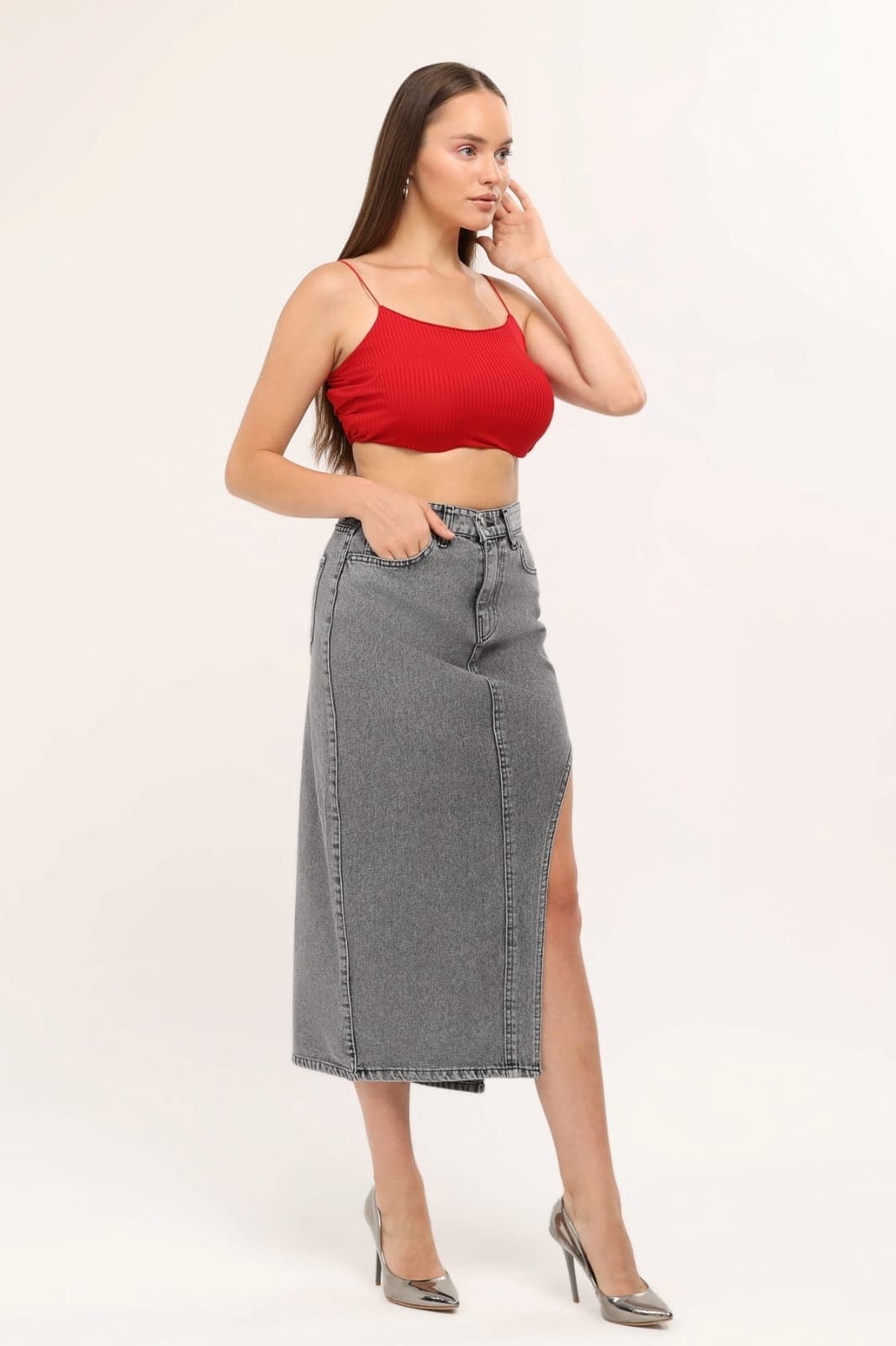 Vovikon KN Ön Parçalı Denim Kar Siyah Asimetrik Kadın Kot Etek Vovikon KN Ön Parçalı Denim Kar Siyah Asimetrik Kadın Kot Etek - Görsel 4